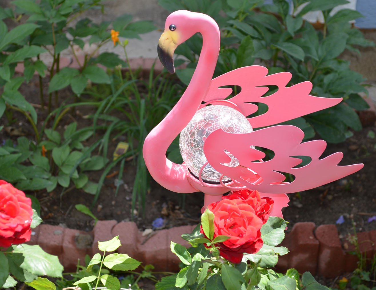 Solar Powered Pink Flamingo Glass Ball Light - Waterproof Outdoor Garden Decor for Patio, Lawn, Yard, and Poolside Lighting