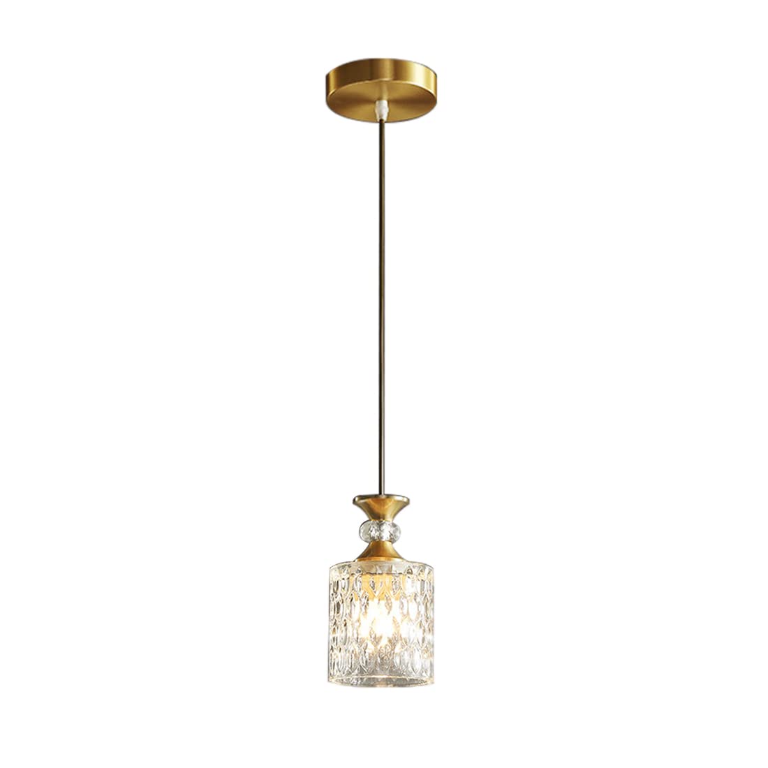 Modern Gold Chandelier Lighting - Qaupoee 1-Light Kitchen Island Pendant Light with Clear Crystal Glass Shade & Brushed Brass Finish, Elegant Ceiling Hanging Light for Bedroom, Hallway, Foyer, Dining Room - Perfect for Farmhouse, Vintage & Contemporary Home Decor