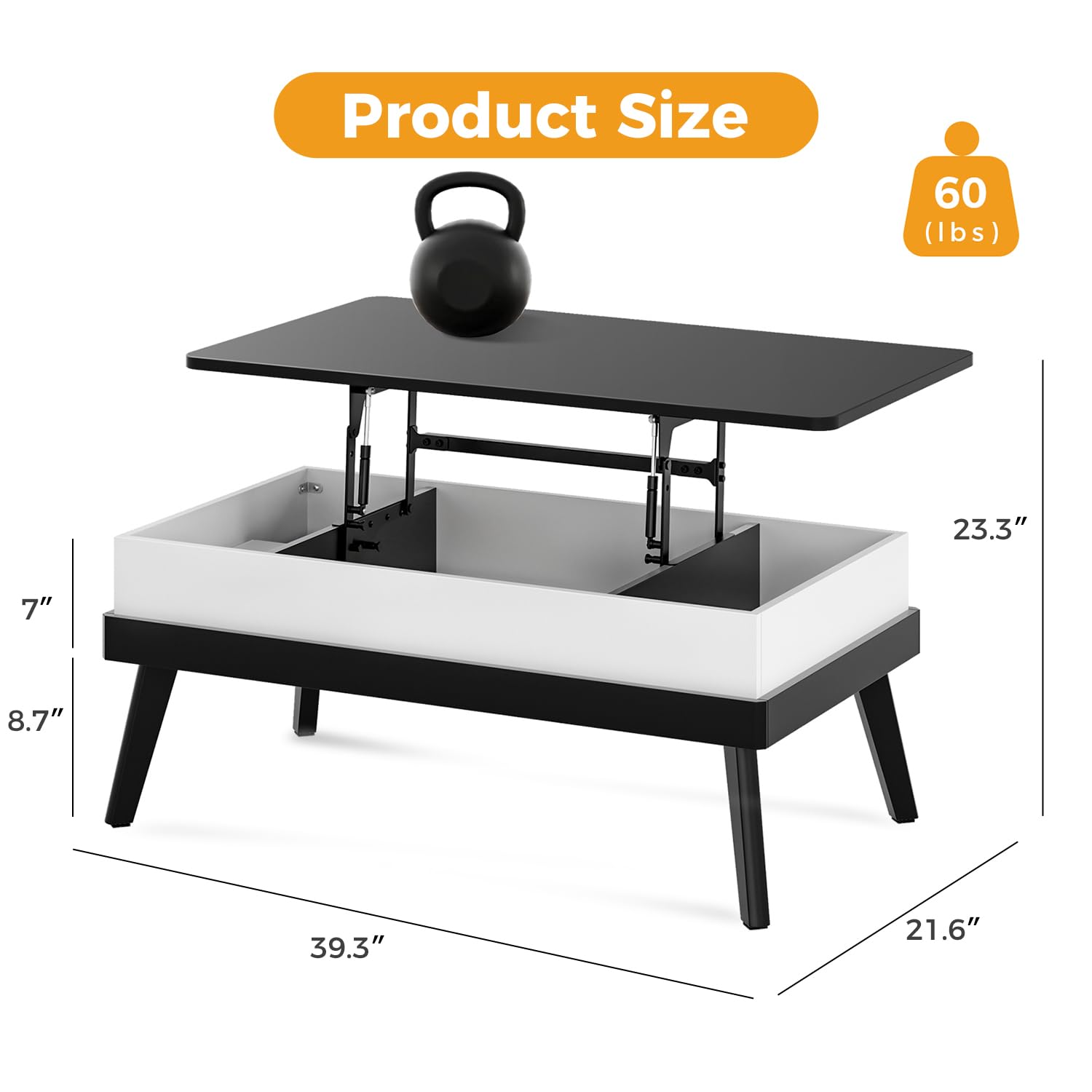 Lift Top Coffee Table with Hidden Storage - Black for Living Room & Dining