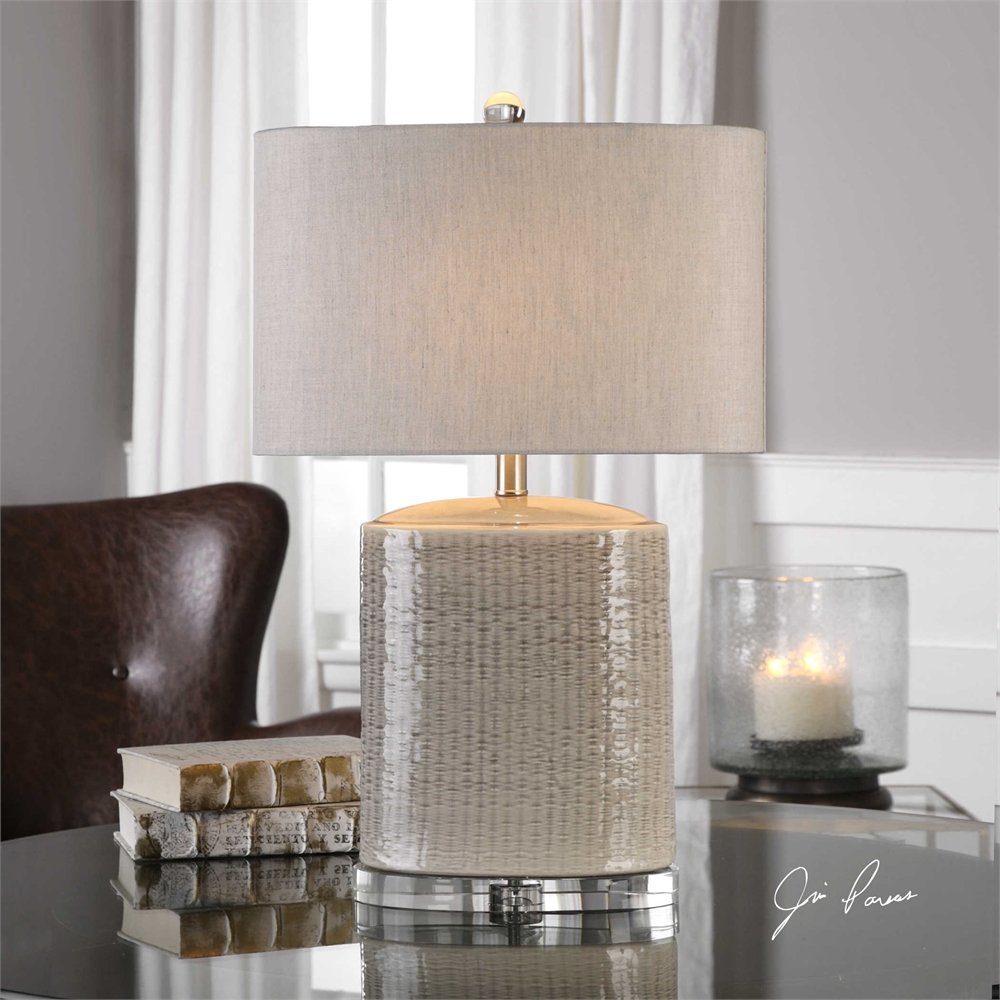 Modern Taupe Ceramic Table Lamp - Elegant Home Decor for Living Room, Bedroom & Office - Soft Ambient Lighting for Relaxation & Reading