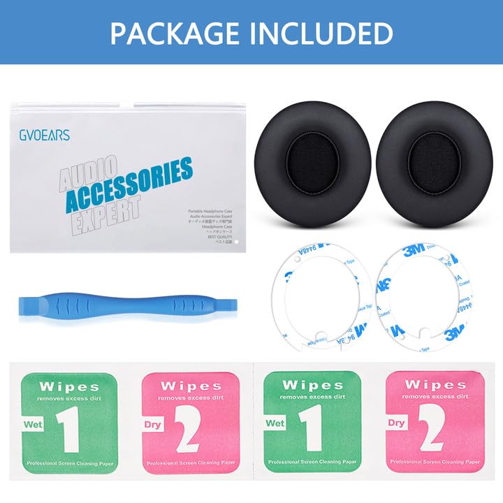 GVOEARS Replacement Ear Pads for Beats Solo 3 Wireless Headphones - Protein Leather Memory Foam Cushions Compatible with Beats Solo3/Solo2 On-Ear Headphones - Perfect for Music, Gaming & Travel Comfort