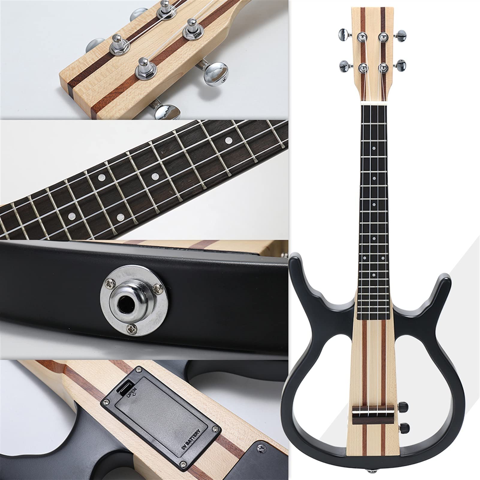 4 Strings 26in Acoustic Electric Little Guitar with Headphone & Speaker Jack - Professional Soprano Ukulele for Live Performance, Home Practice & Travel Entertainment