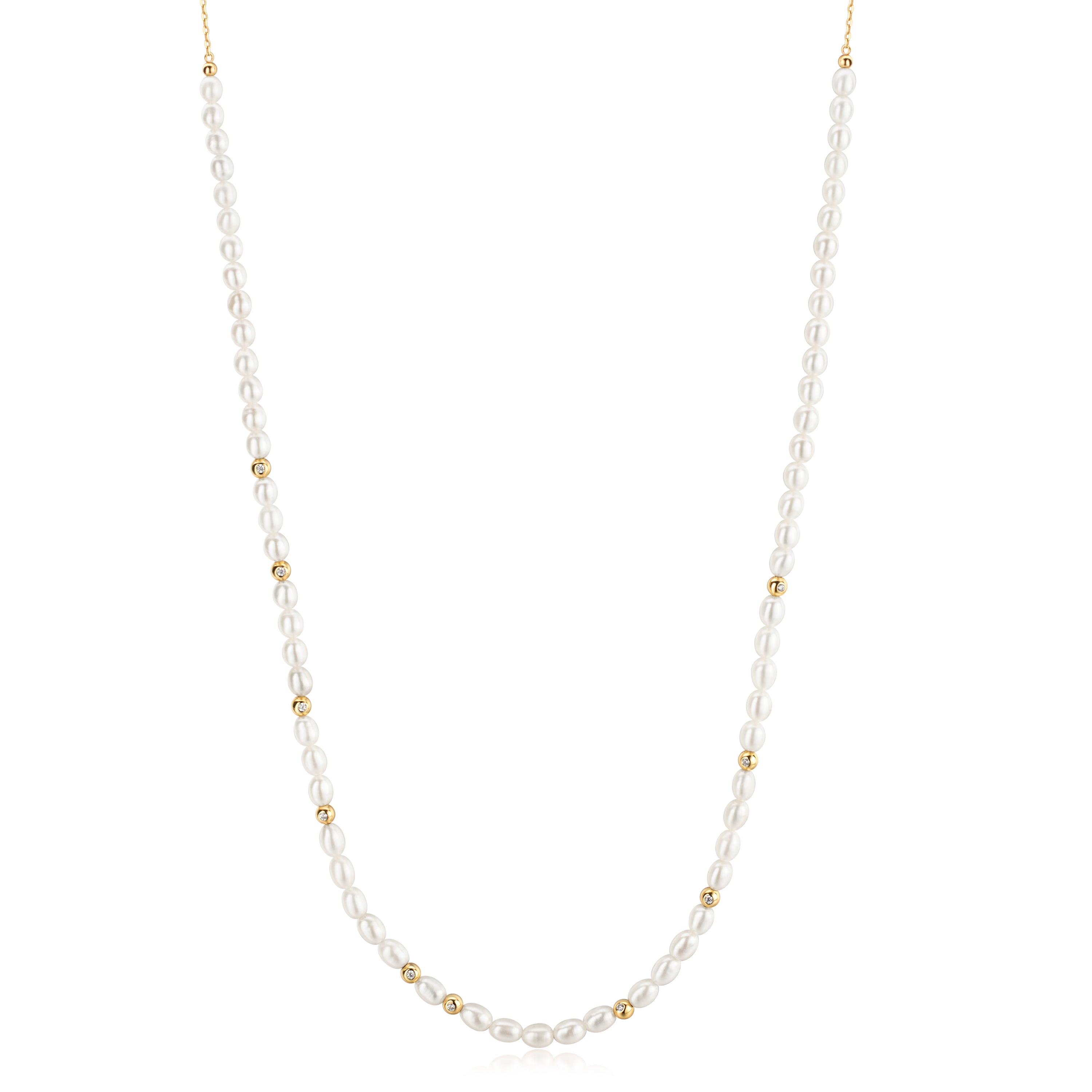 Elegant Gold Freshwater Pearl & White Cubic Zirconia Bezel Set Slider Necklace - Perfect for Weddings, Parties & Special Occasions
