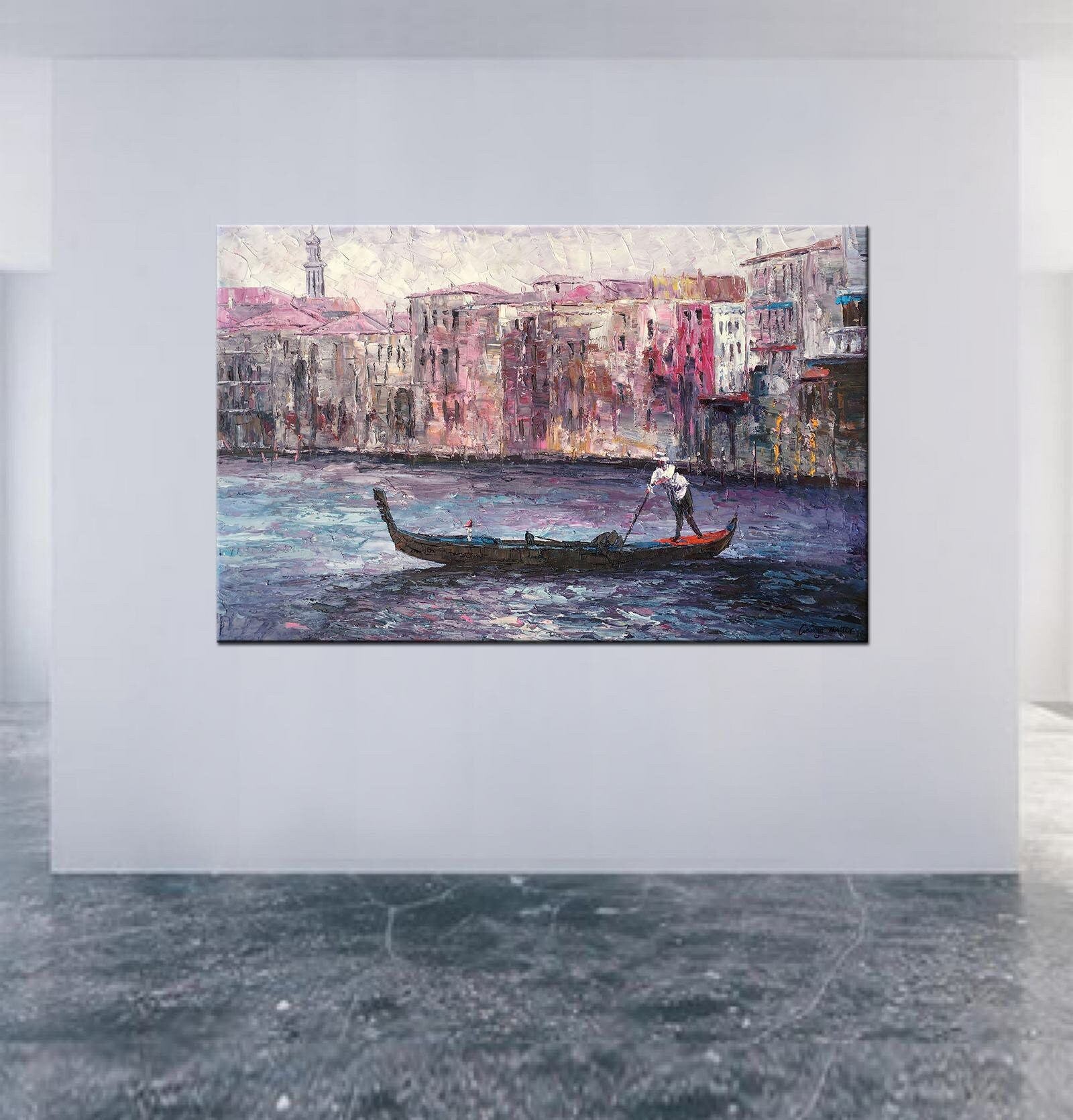 Handmade Original Oil Painting of Venice Grand Canal Gondola | Palette Knife Artwork | Modern Home Decor for Living Room, Bedroom & Office Wall