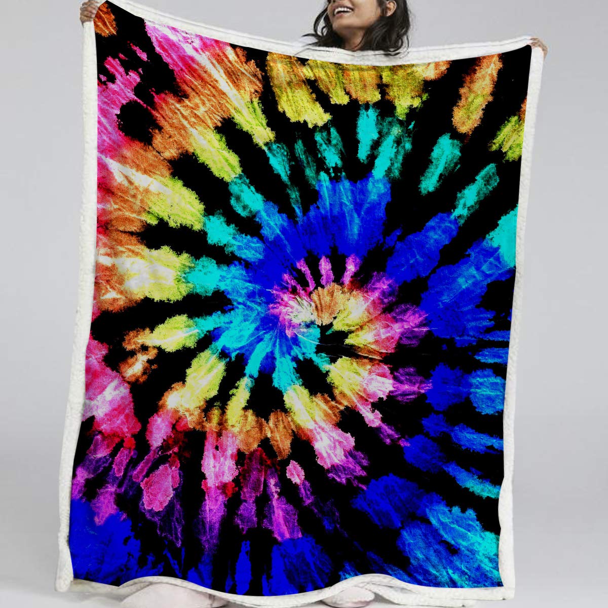 BlessLiving Tie Dye Fleece Blanket - 60x80 Inch Twin Size Bohemian Sherpa Throw Blanket for Bed, Couch & Travel - Soft Plush Hippie Style Cozy Blanket for Home Decor, Camping & Gift Giving