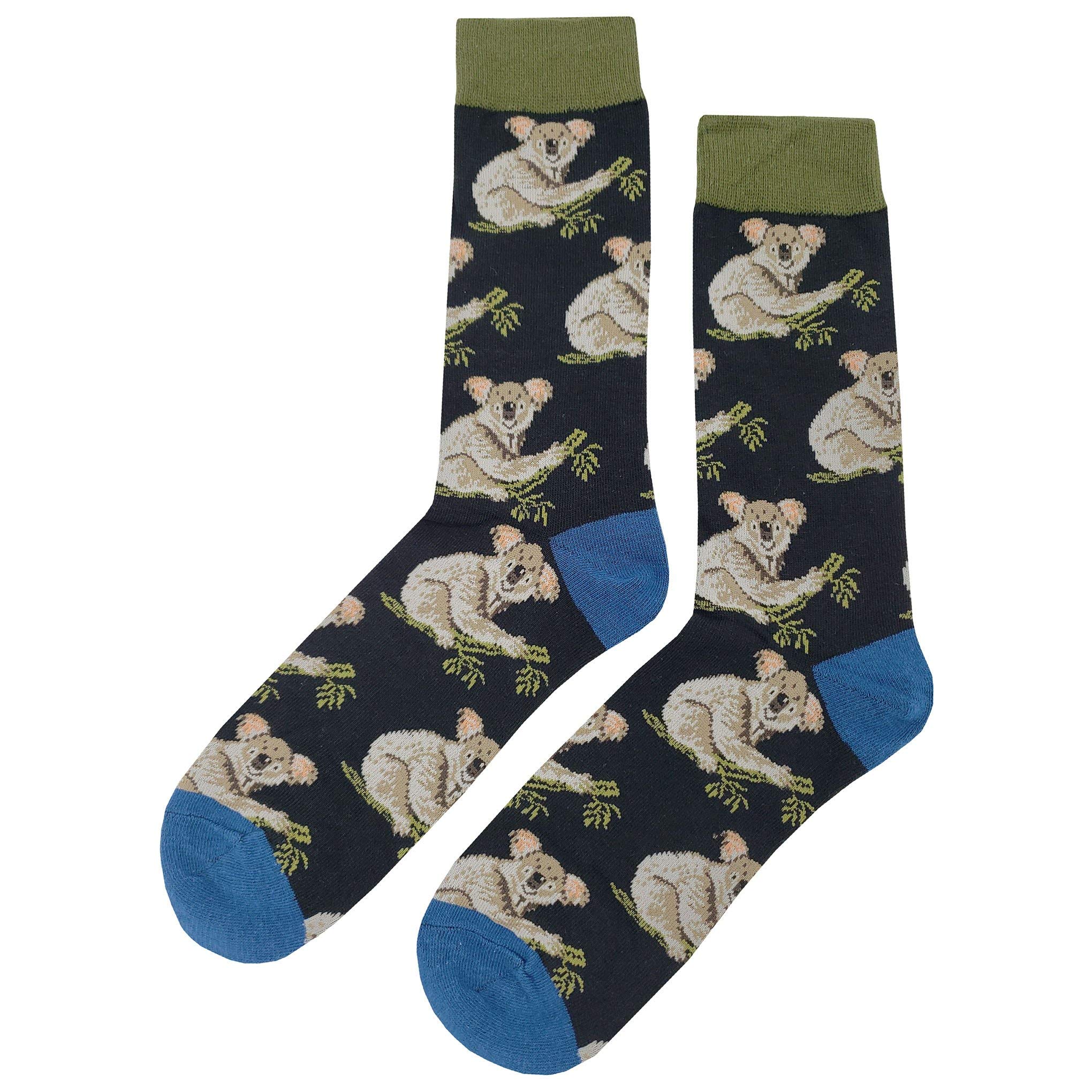 Funny Koala Bear Dress Socks for Men - Novelty Cotton Crew Socks Size 8-12 - Colorful Crazy Fun Design - Perfect Gift for Him | Casual Wear, Office, Party & Gifts