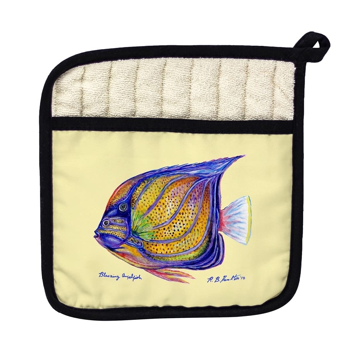Betsy Drake PT677C Blue Ring Angelfish Yellow Pot Holder - Heat Resistant Kitchen Oven Mitt for Cooking, Baking & Grilling - Perfect Gift for Home Chefs