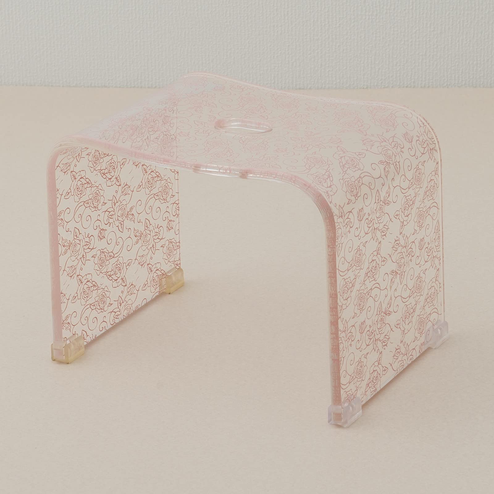 Senko 78258 Clear Rose N Bath Chair - 9.8 Inch (25cm) Height Adjustable Shower Seat with Pink Rose Pattern - Non-Slip Bathtub Chair for Elderly & Disabled - Ideal for Bathroom Safety & Comfort