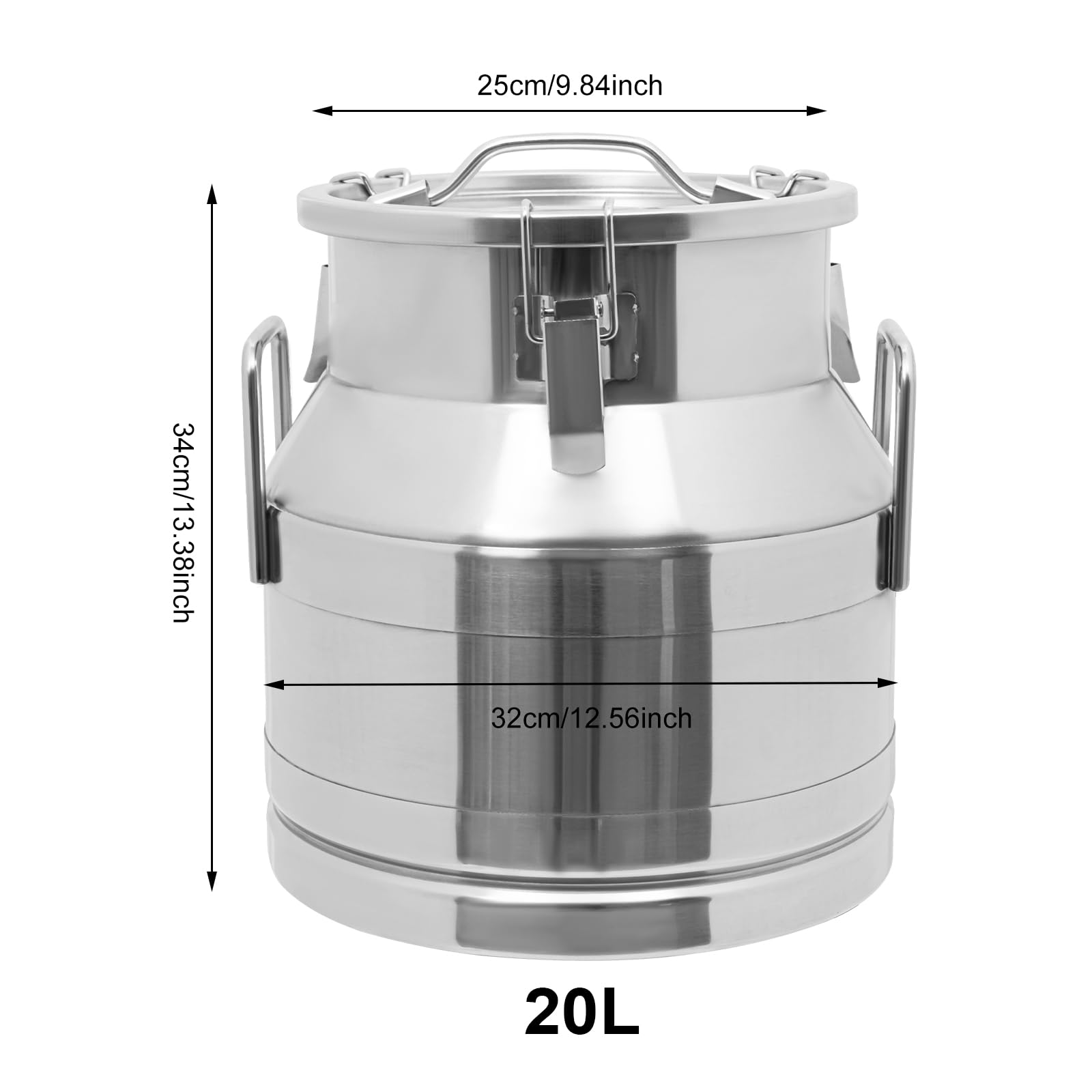 20L (5.28 Gallon) Heavy Duty Stainless Steel Milk Can with Sealed Lid & Faucet - Multi-Purpose Wine Pail, Milk Bucket, Tote Jug for Home Brewing, Dairy Storage, and Outdoor Use