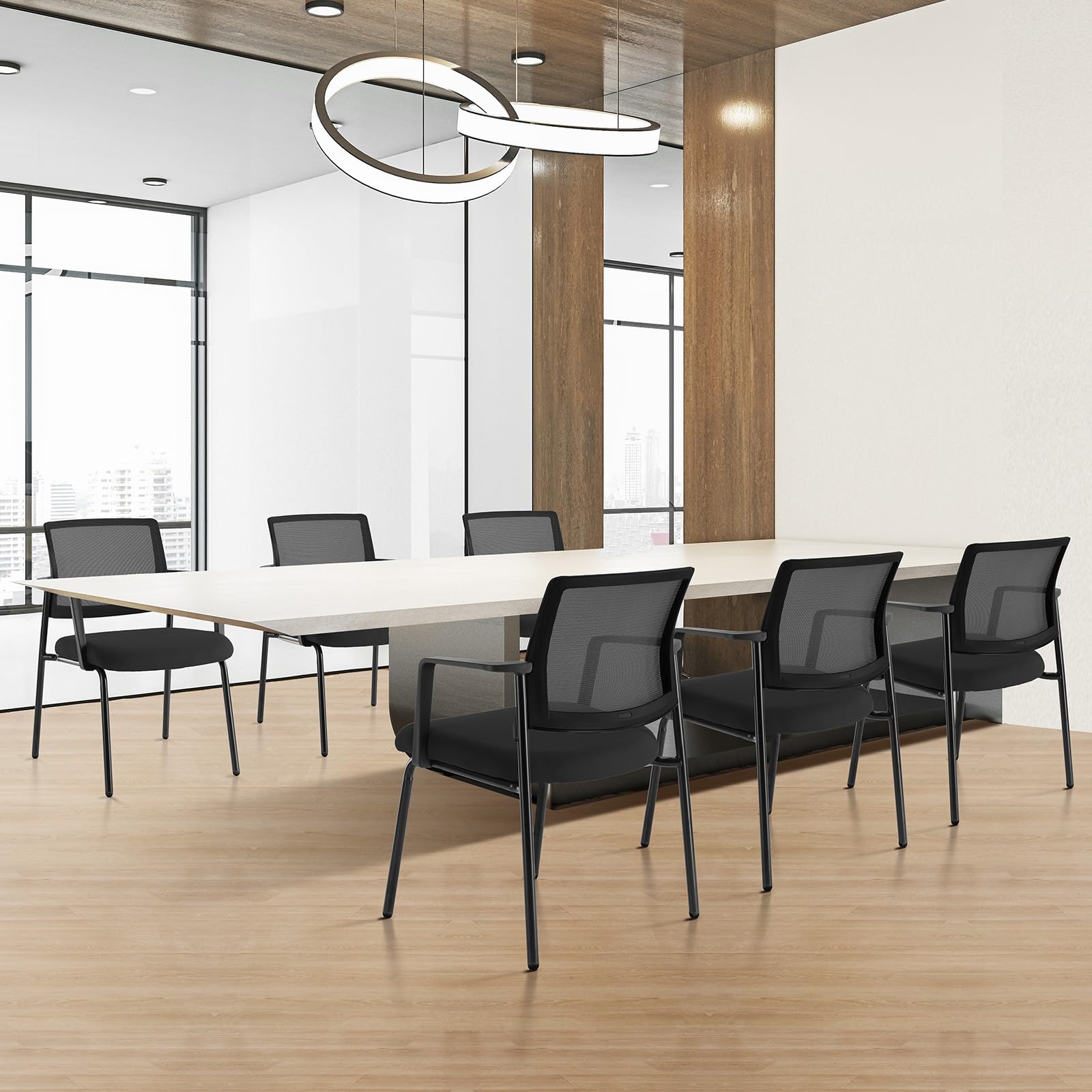 Ergonomic Office Guest Chair - Mesh Back Stacking Arm Chair with Lumbar Support & Thickened Seat Cushion - No Wheels for Conference Room, Reception, Lobby & Waiting Area (1 Pack, Black) - Perfect for Professional Offices, Corporate Spaces & Home Workstations