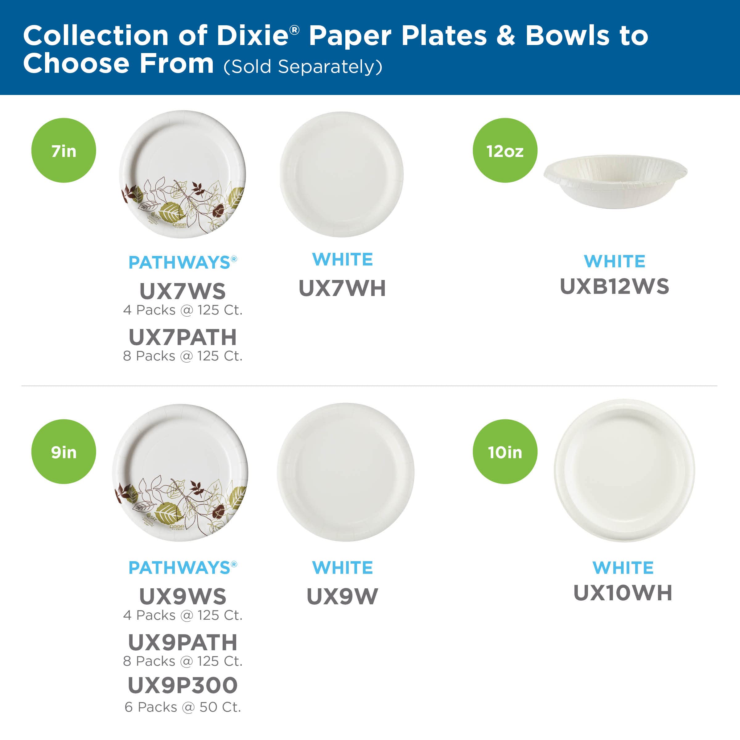 Dixie Bulk Paper Plates 8.5 Inch - 300 Count (6 Packs of 50) - Medium Weight White Disposable Plates for Home, Restaurants, Events & Catering - Perfect for Parties, BBQs, Picnics & Office Lunches - Item #UX9P300