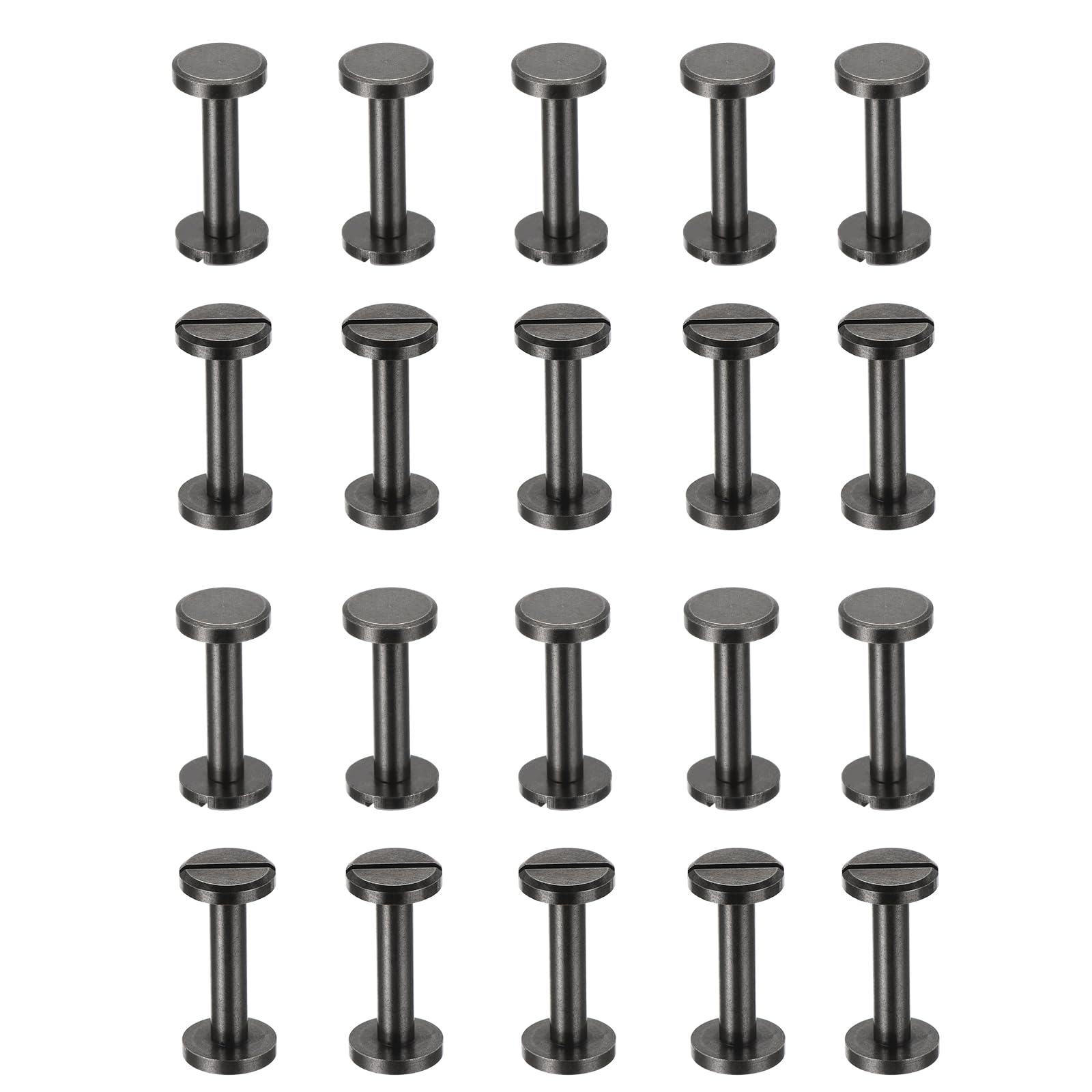25 Sets Chicago Screws - 18mm L Slotted Binding Post Screws, Brass Fasteners & Rivets for Leather Belts, Scrapbooks, Photo Albums - Perfect for DIY Leather Craft, Bookbinding & Repair Projects (Black)