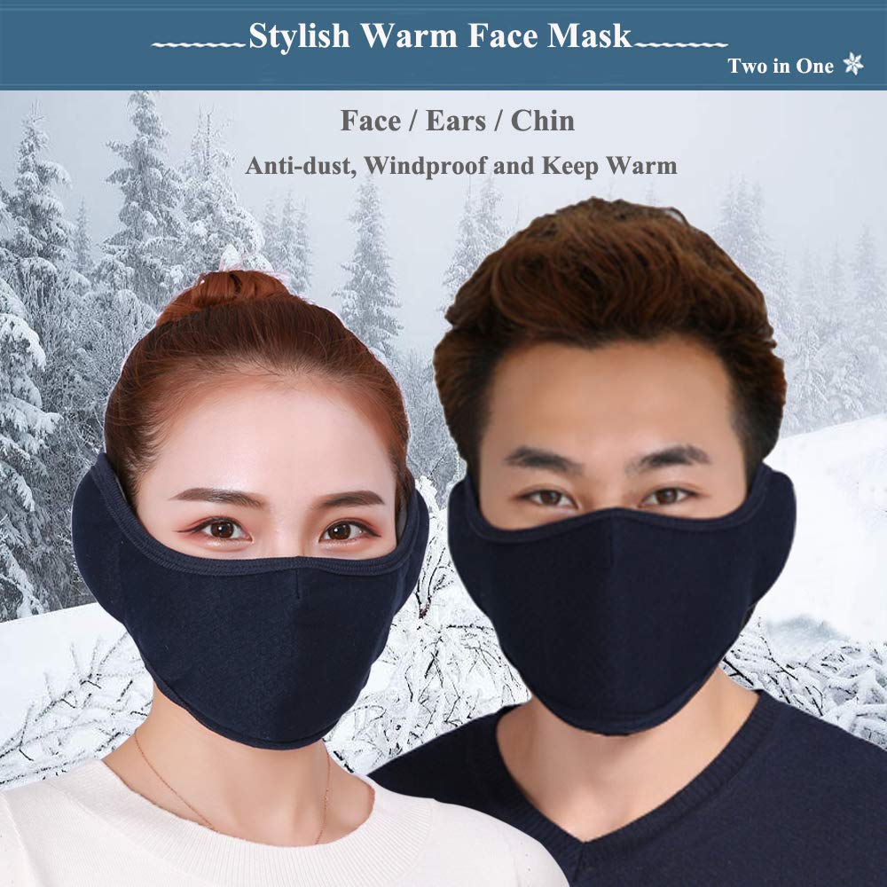 Adjustable Half Face Ski Mask with Earmuffs - Windproof Winter Warmer & Dust Protection for Adults - Perfect for Motorcycle Riding, Cycling, Skiing, Snowboarding & Hiking - Navy Blue Outdoor Sports Gear