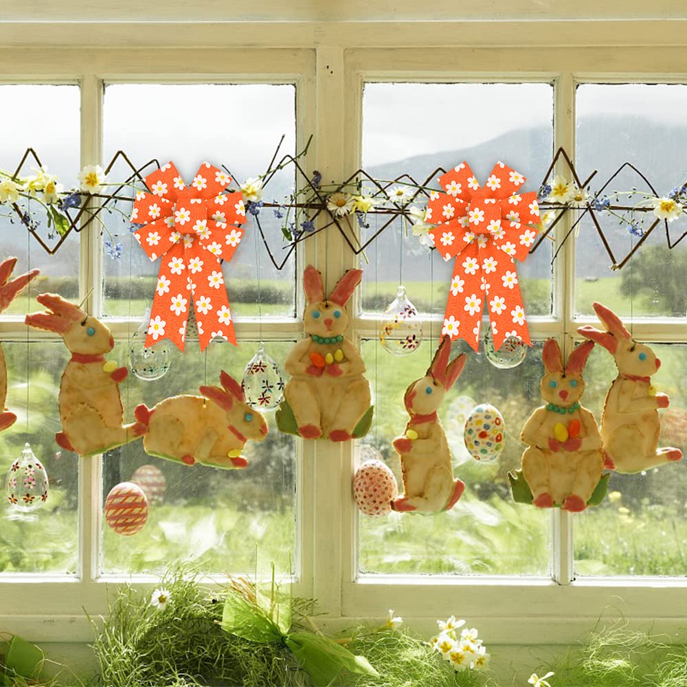 2 Pcs Spring Daisy Bows for Wreaths - Floral Decor for Doors & Windows