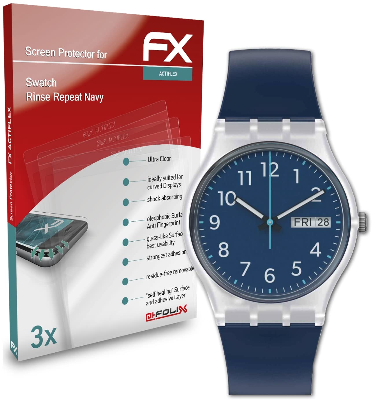 Swatch Rinse Repeat Navy Screen Protector - 3 Pack Ultra Clear Flexible FX Film - Scratch Resistant HD Protection for Smartwatches | Perfect for Swimming, Sports & Daily Wear