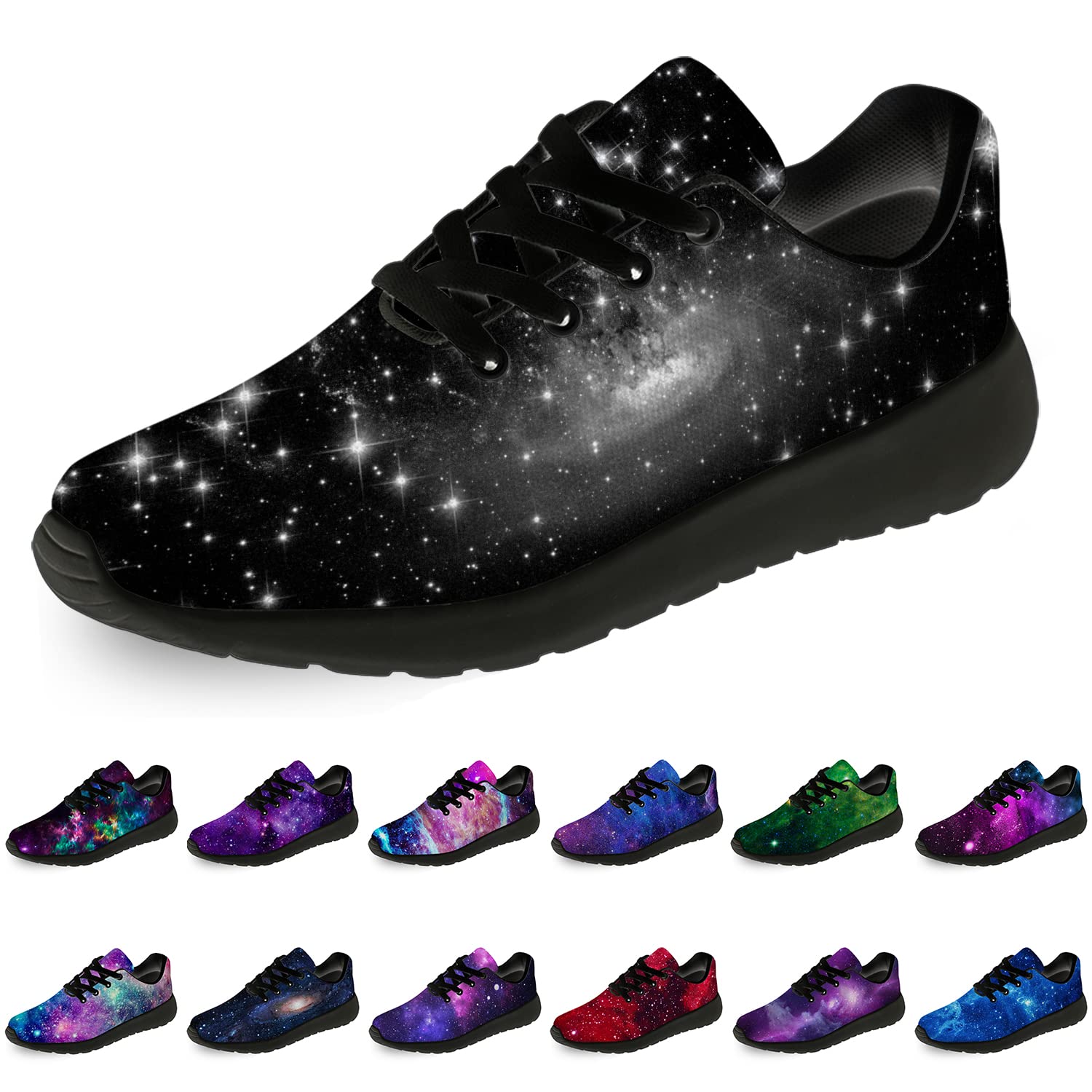Galaxy Running Shoes for Women & Men - Space Cosmic Sneakers for Walking, Tennis, Jogging - Black Universe Design - Gifts for Boys & Girls - Size 4 Men/6 Women - Perfect for Gym, Workouts & Casual Wear