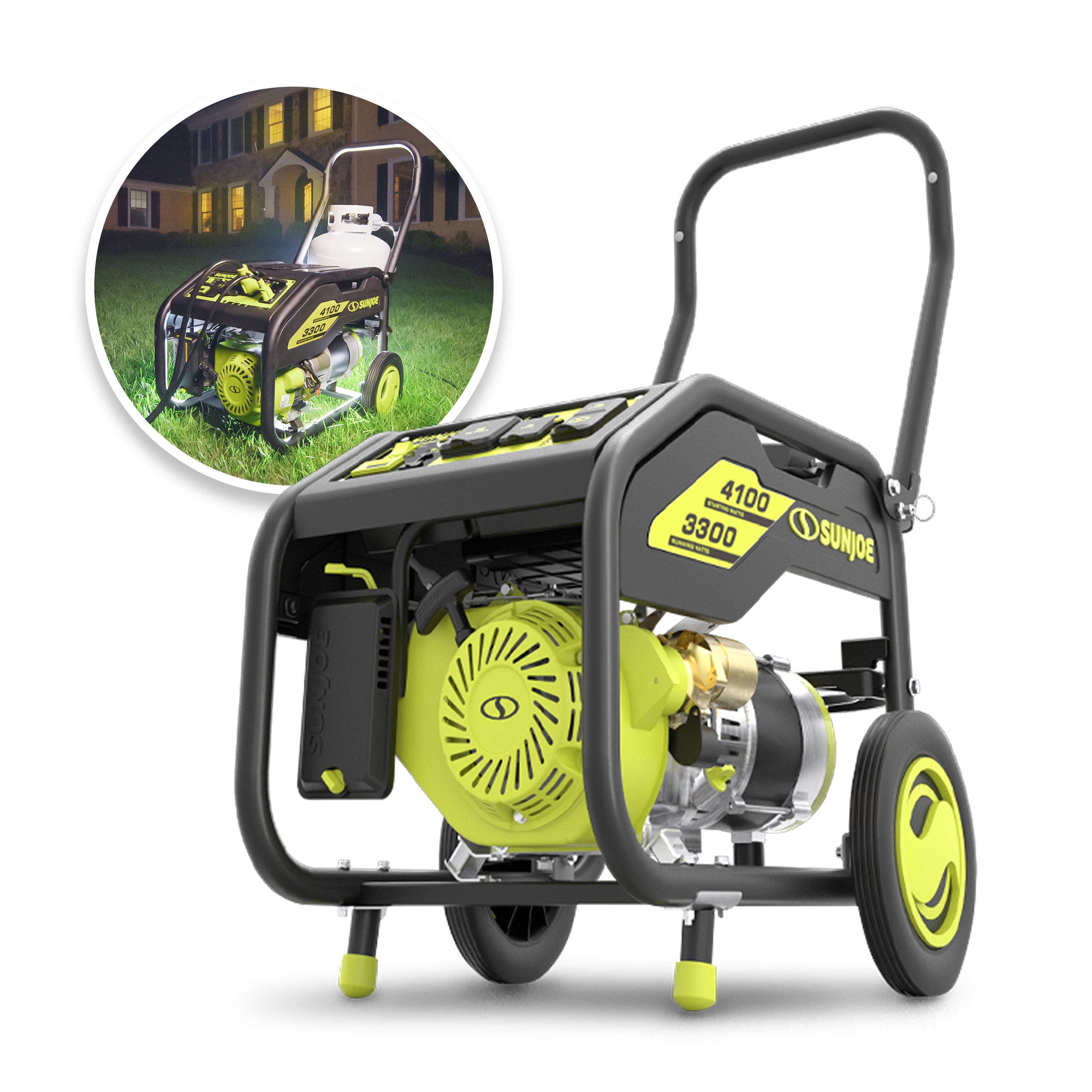 Power Joe SJG4100LP TV1 Portable Propane Generator 4100W Starting / 3300W Running - Dual Start (Push Button Electric & Recoil) with Power Cooling System - Includes Cover, Extension Cord, Magnetic Dipstick, 24V 2.0Ah Battery & Charger - Ideal for Camping, RV Trips & Emergency Power Outages
