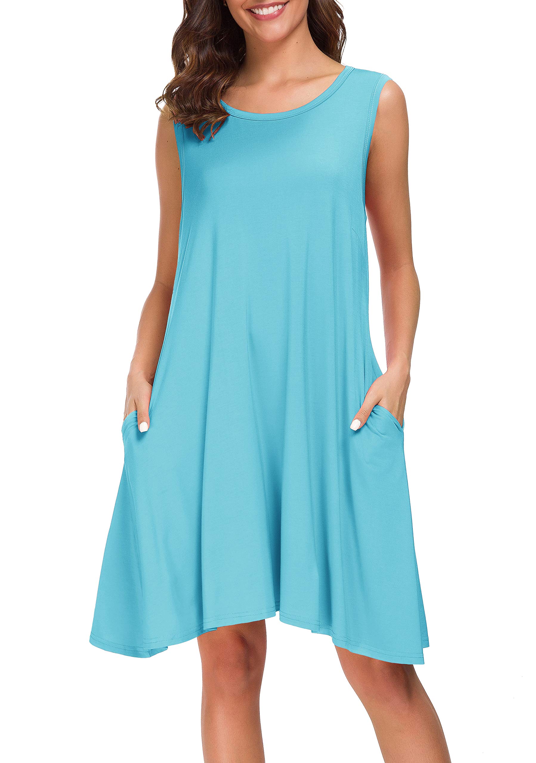 Afibi Women's Summer Sleeveless Casual T-Shirt Dress - Loose Fit Beach Cover Up, Tank Dress for Vacation, Pool Party & Outdoor Activities