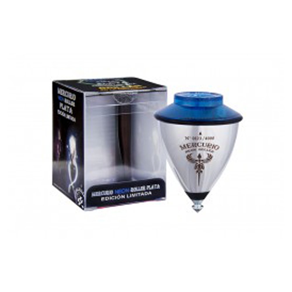 Trompos Space Mercury Neon Roller Spin Top with Bearing Tip - Limited Edition Silver - High Performance Spinning Top for Kids & Adults - Perfect for Stress Relief, Party Favors & Skill Competitions