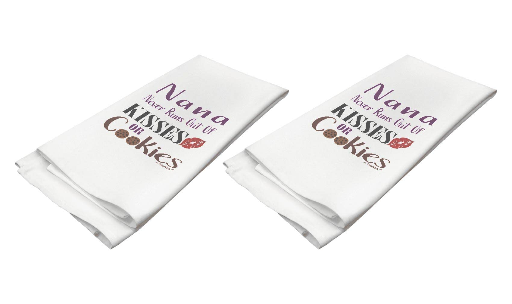 Best Nana Ever Gift Set - 6 Pack Kitchen Tea Towels with 'Nana Never Runs Out of Kisses or Cookies' Design - White Cotton Dish Towels for Baking, Cooking & Home Decor