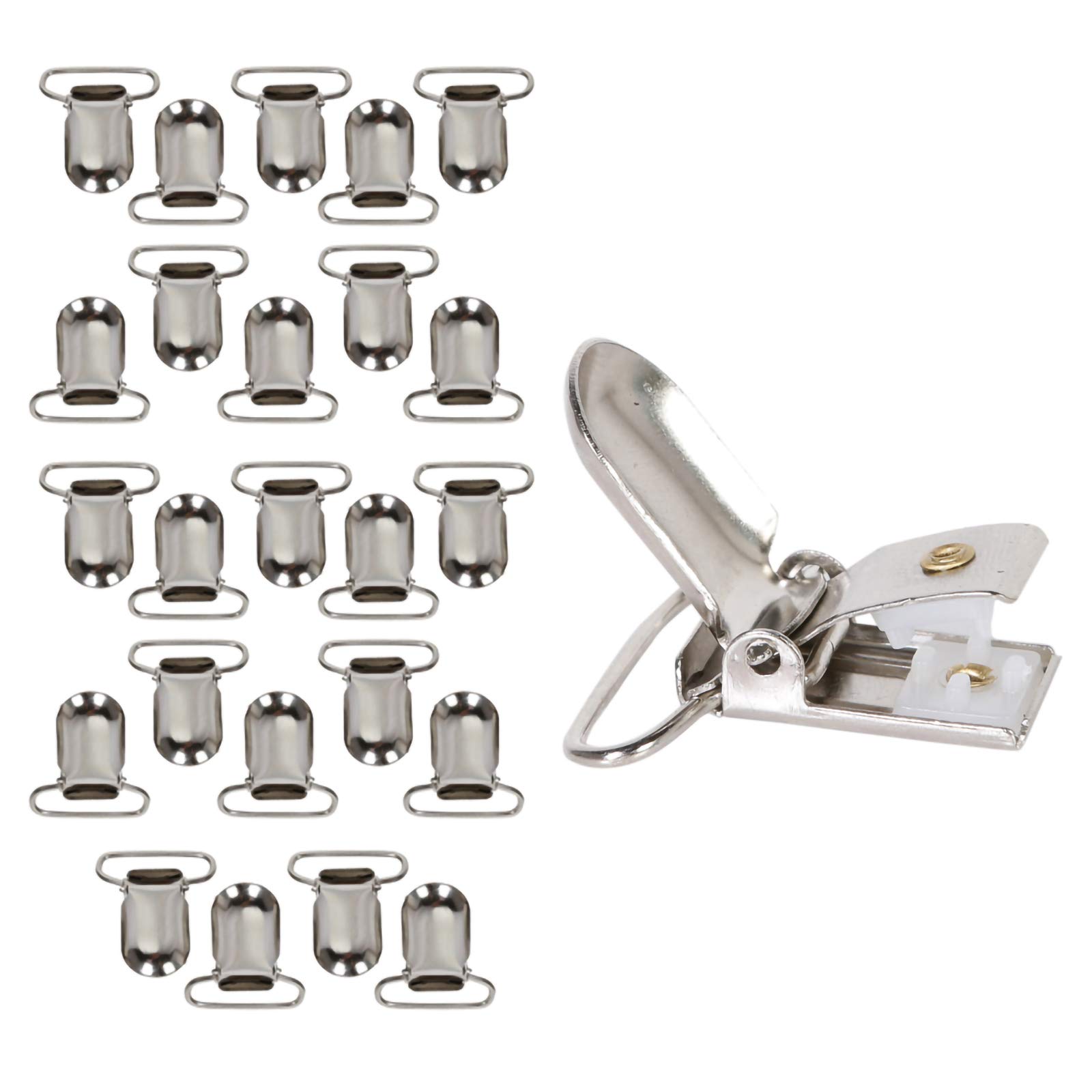 Andux 25 Pcs Silver Metal Suspender Clips for Pants, Skirts & Belts - Heavy Duty Holder Clips for Workwear, Cosplay & Fashion Accessories