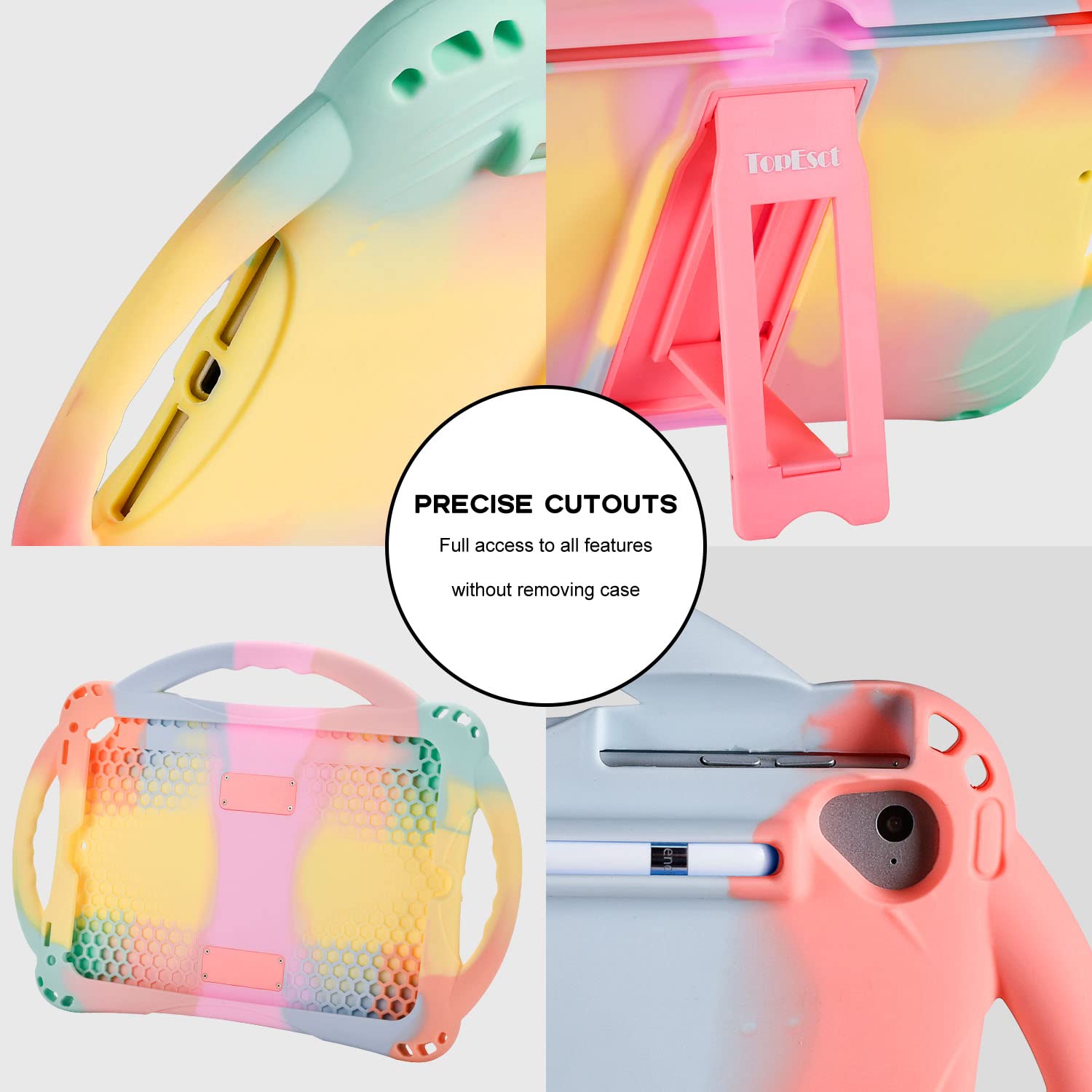 Shockproof Silicone iPad Case for 6th/5th Gen & iPad Air/Air 2 (9.7 inch) - Kids Protective Cover with Built-in Handle Stand & Strap | Perfect for School, Travel & Home Use (Rainbow Color)