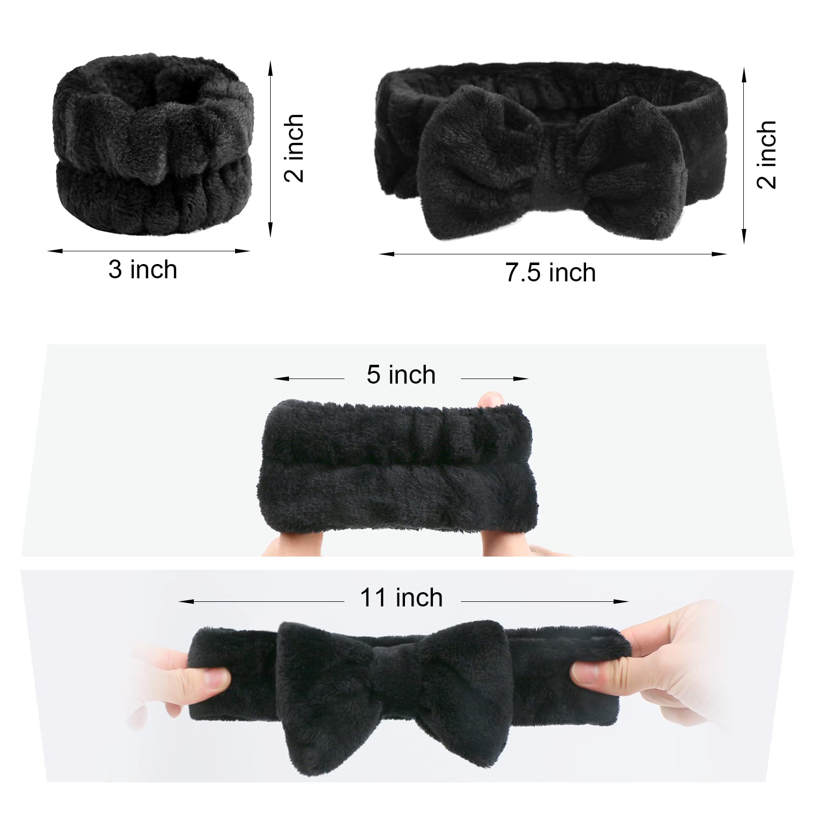 Yoseng 6-Piece Spa Headband Set for Women - Soft Makeup & Skincare Headbands with Wristbands for Face Washing, Makeup Removal, Showering (Black & White) - Perfect for Home Spa, Beauty Routine & Skincare Treatments