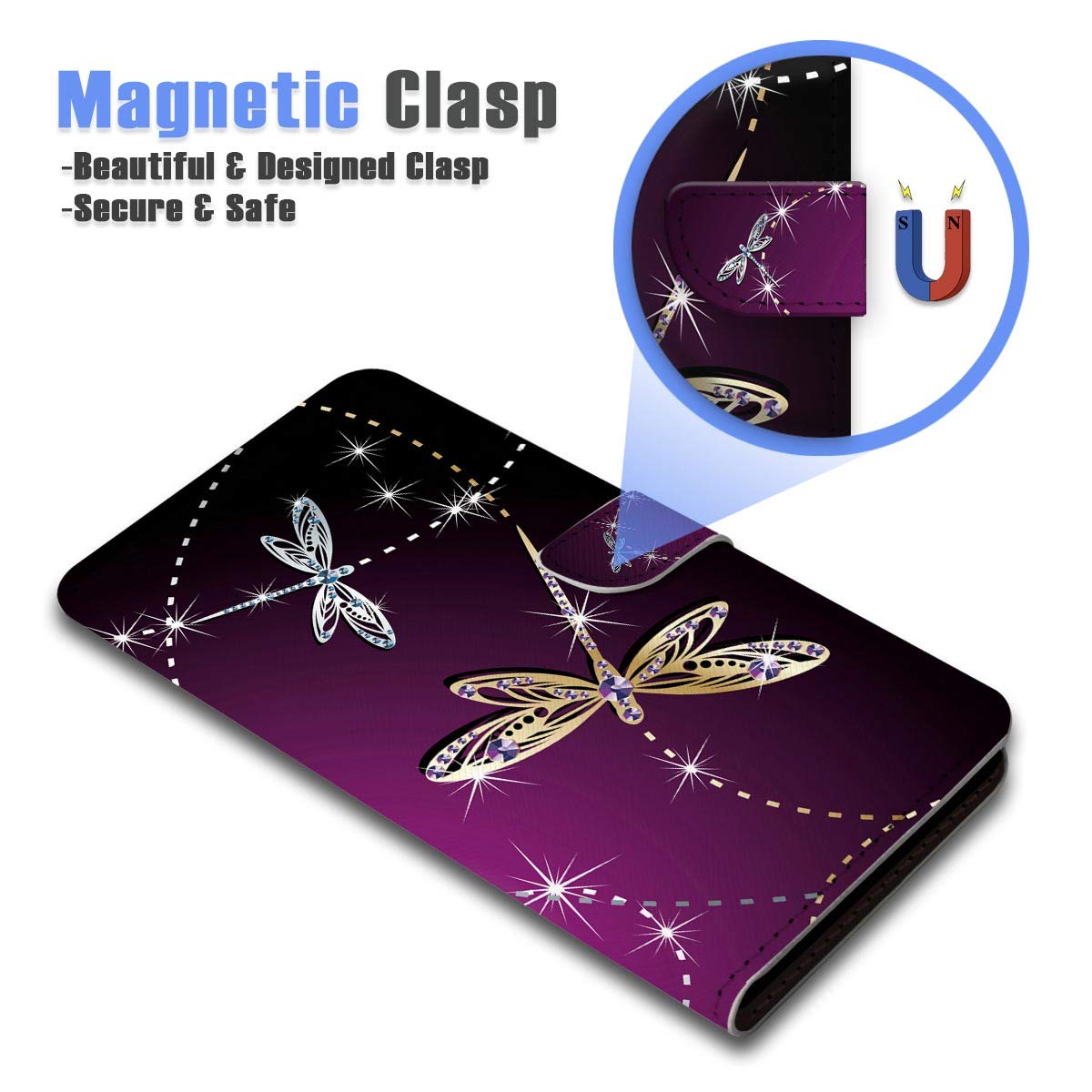 Premium Flip Wallet Phone Case for iPhone 11 Pro Max - Slim Leather Cover with Card Slots & RFID Protection | A20232 Dragonfly Design | Perfect for Everyday Use, Travel & Business Meetings