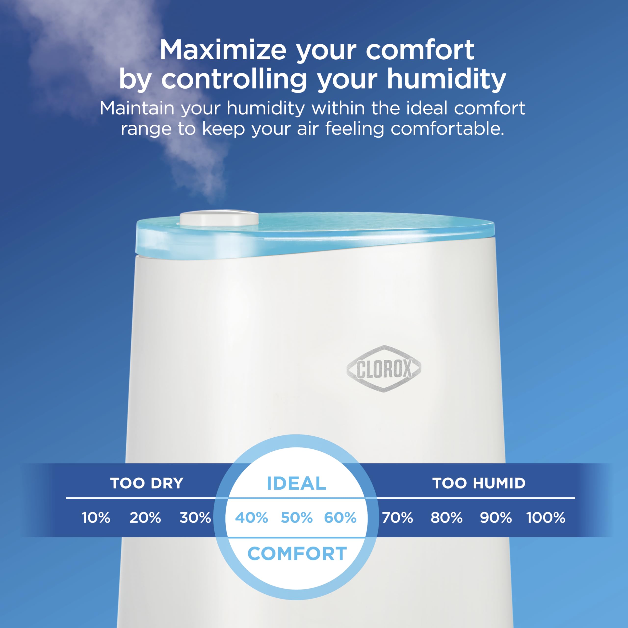 Clorox Cool Mist Humidifier with UV LED - 4L for 40H, Quiet for Bedroom