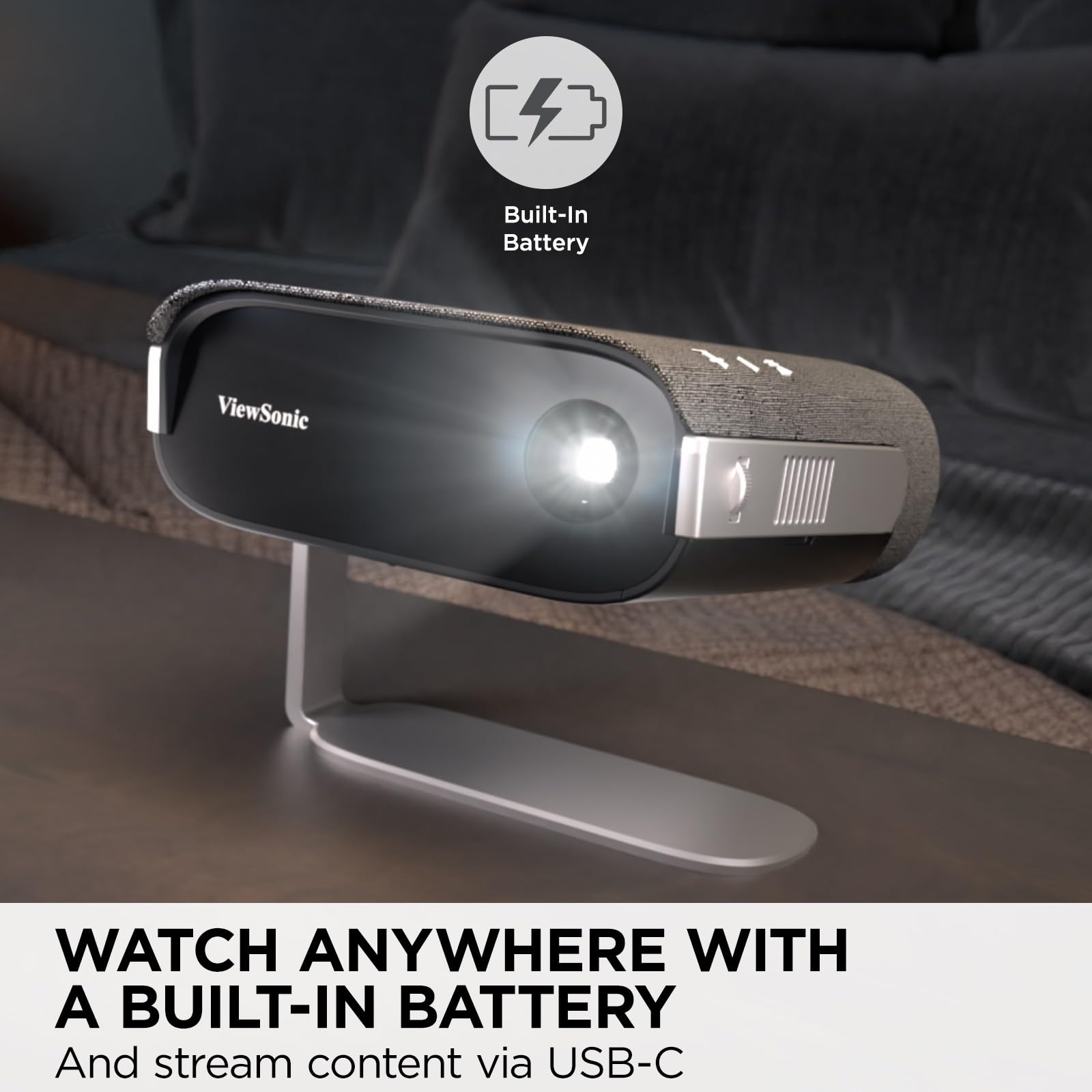 ViewSonic M1X Portable LED Projector with Smart Stand | 1080P HD | Harman Kardon Speakers | Built-In Battery | H/V Keystone Correction | Bluetooth & WiFi | USB-C & USB-A - Perfect for Home Theater, Outdoor Movies, Business Presentations & Gaming