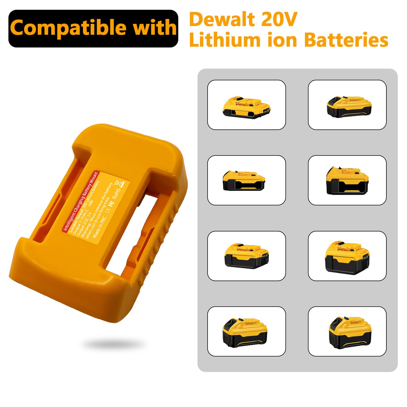 2-Pack USB Charger Adapter for Dewalt 20V/60V Battery - Fast Charging with USB-A & USB-C Ports (2.1A) - Power Tool Battery to USB Converter - Perfect for Job Sites, Camping & Emergency Power Backup (Adapter Only)