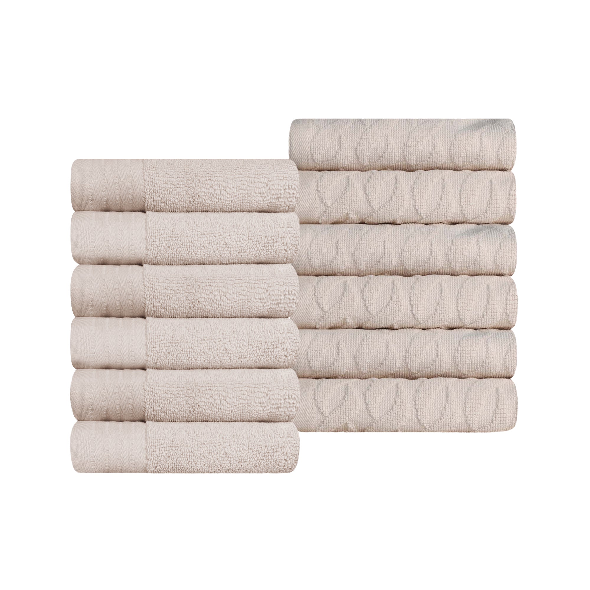 Premium 12-Piece Turkish Cotton Face Towel Set - Jacquard Herringbone & Solid Design | Soft Bath Towels for Spa, Gym, Travel & Luxury Home Use