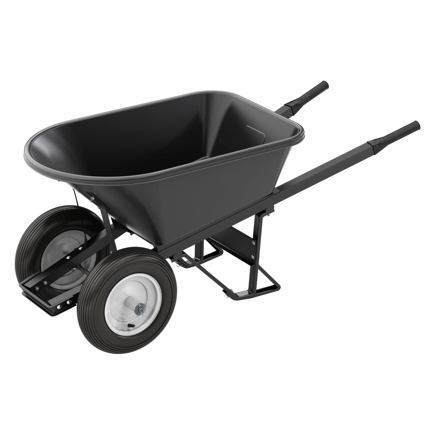 Bon 28 909 Premium Contractor Grade Poly-Tray Double Wheel Wheelbarrow with Steel Handle & Ribbed Tire - 5.75 Cu Ft Capacity - Ideal for Construction, Landscaping & Garden Work