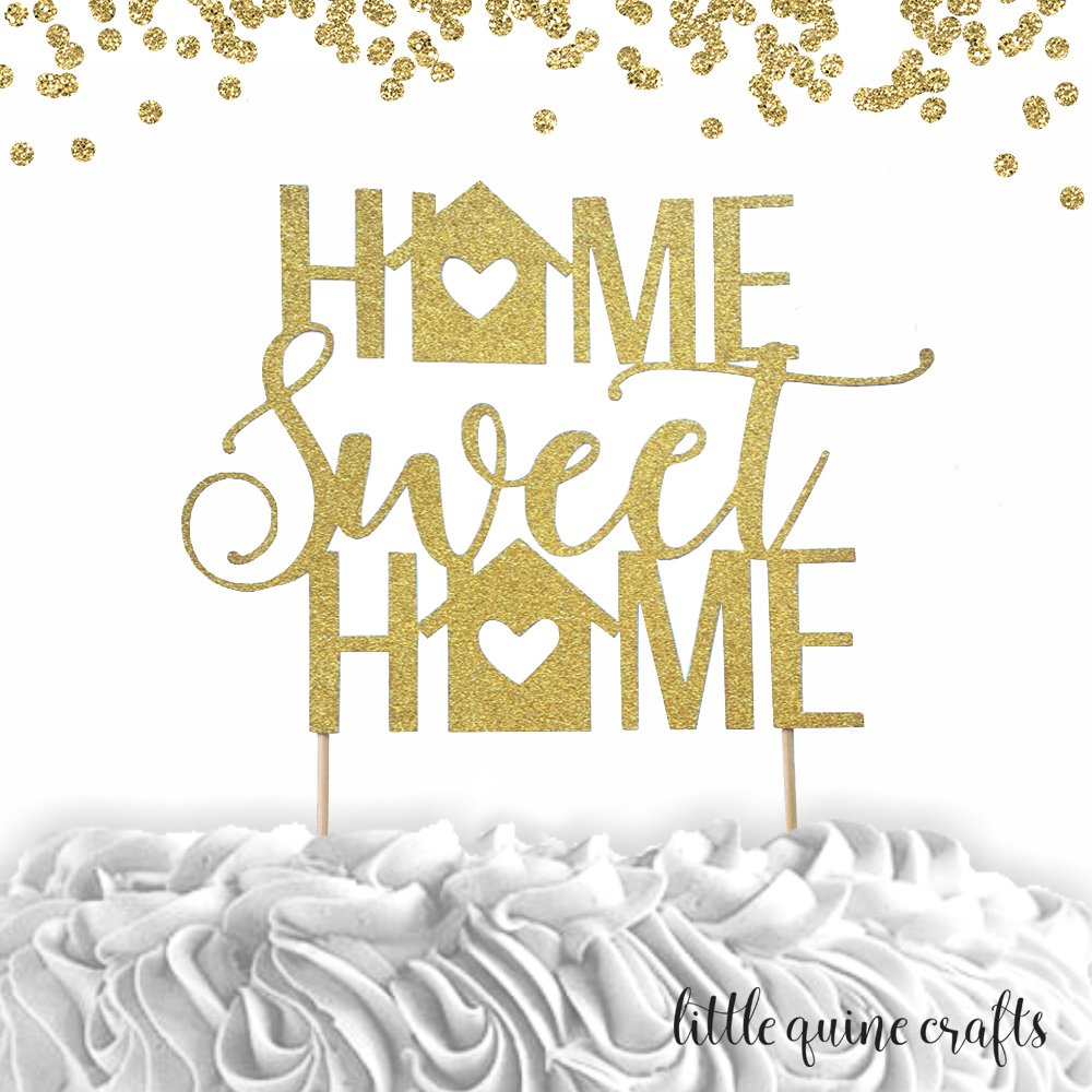 1 pc Gold & Black Glitter 'Home Sweet Home' Cake Topper - Perfect for Housewarming Parties, Bridal Showers & New Home Celebrations