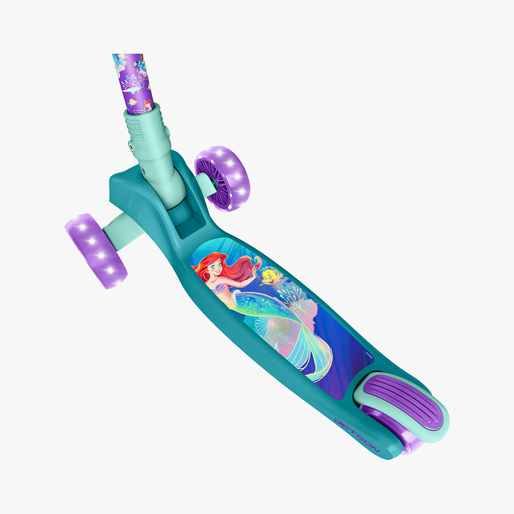 Disney The Little Mermaid 3-Wheel Kick Scooter for Kids - Lightweight Adjustable Height Foldable Design - Perfect for Outdoor Play, Park Rides & Neighborhood Commuting