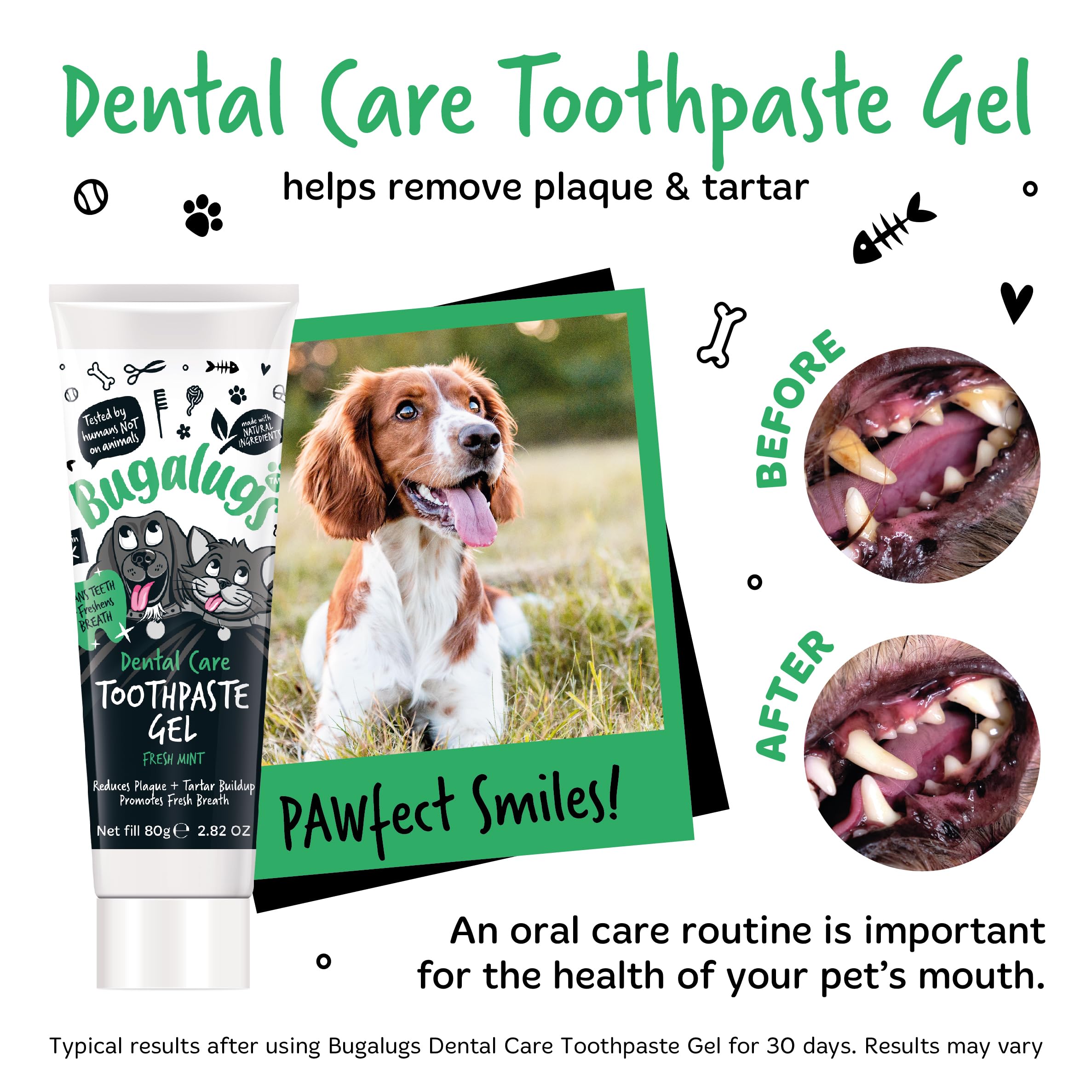 Bugalugs Dog Toothpaste Gel - Mint Flavored Dental Care for Dogs & Cats, Plaque Remover & Breath Freshener | Safe for Daily Use with Bugalugs Toothbrush – Perfect for Home Pet Oral Hygiene Routine
