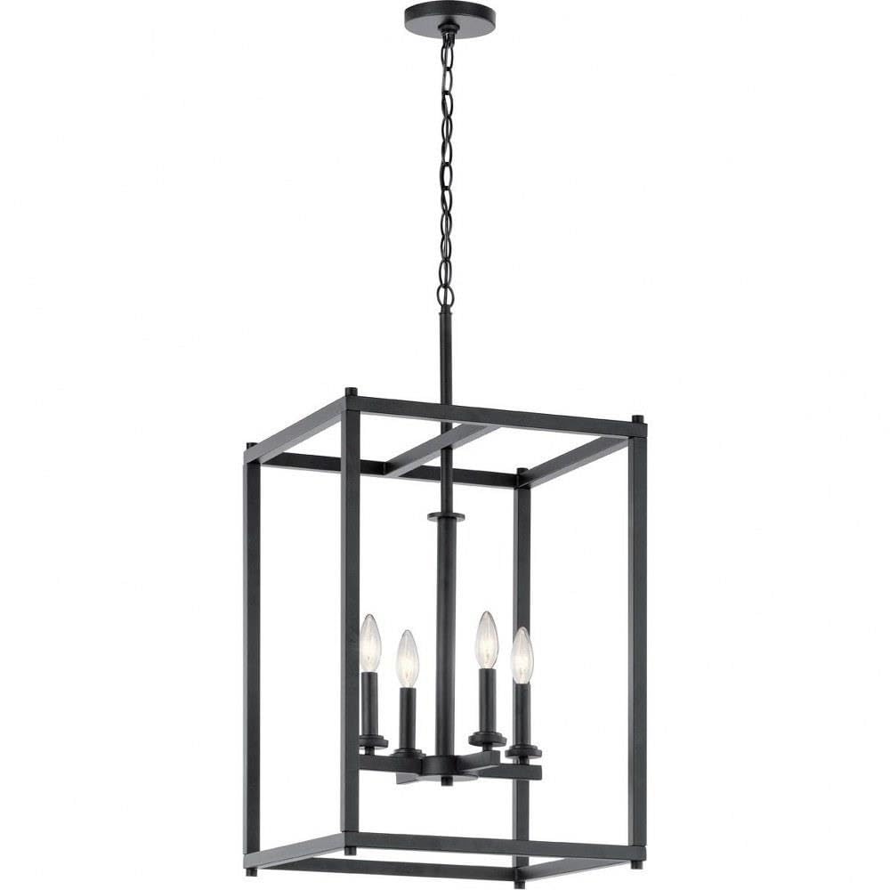 4-Light Modern Minimalist Black Chandelier for Foyer Entryway - Elegant Ceiling Light Fixture for Hallway, Living Room, and Dining Room Decor