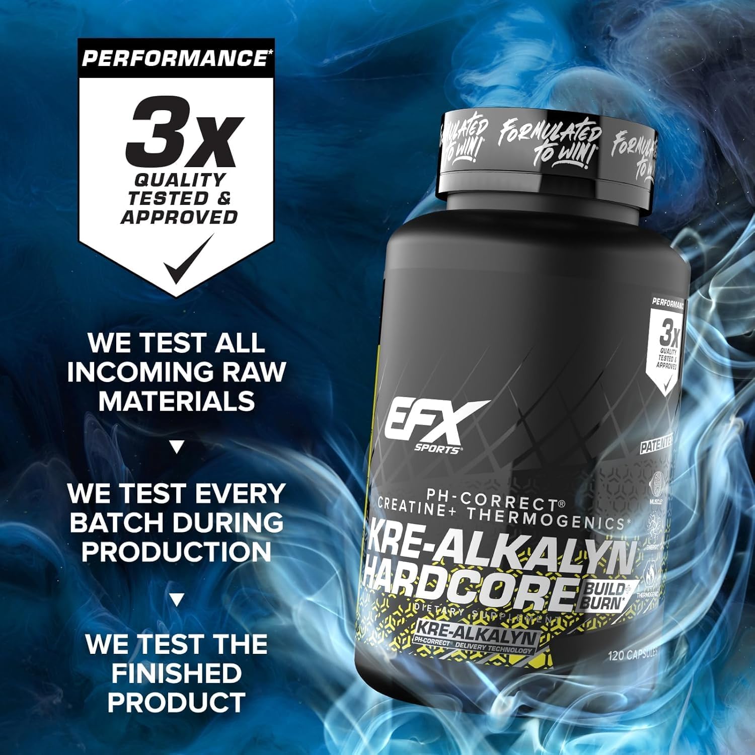 EFX Sports Kre Alkalyn Hardcore 120 Capsules - Premium Creatine Supplement for Muscle Growth & Strength | Pre-Workout & Post-Workout Recovery