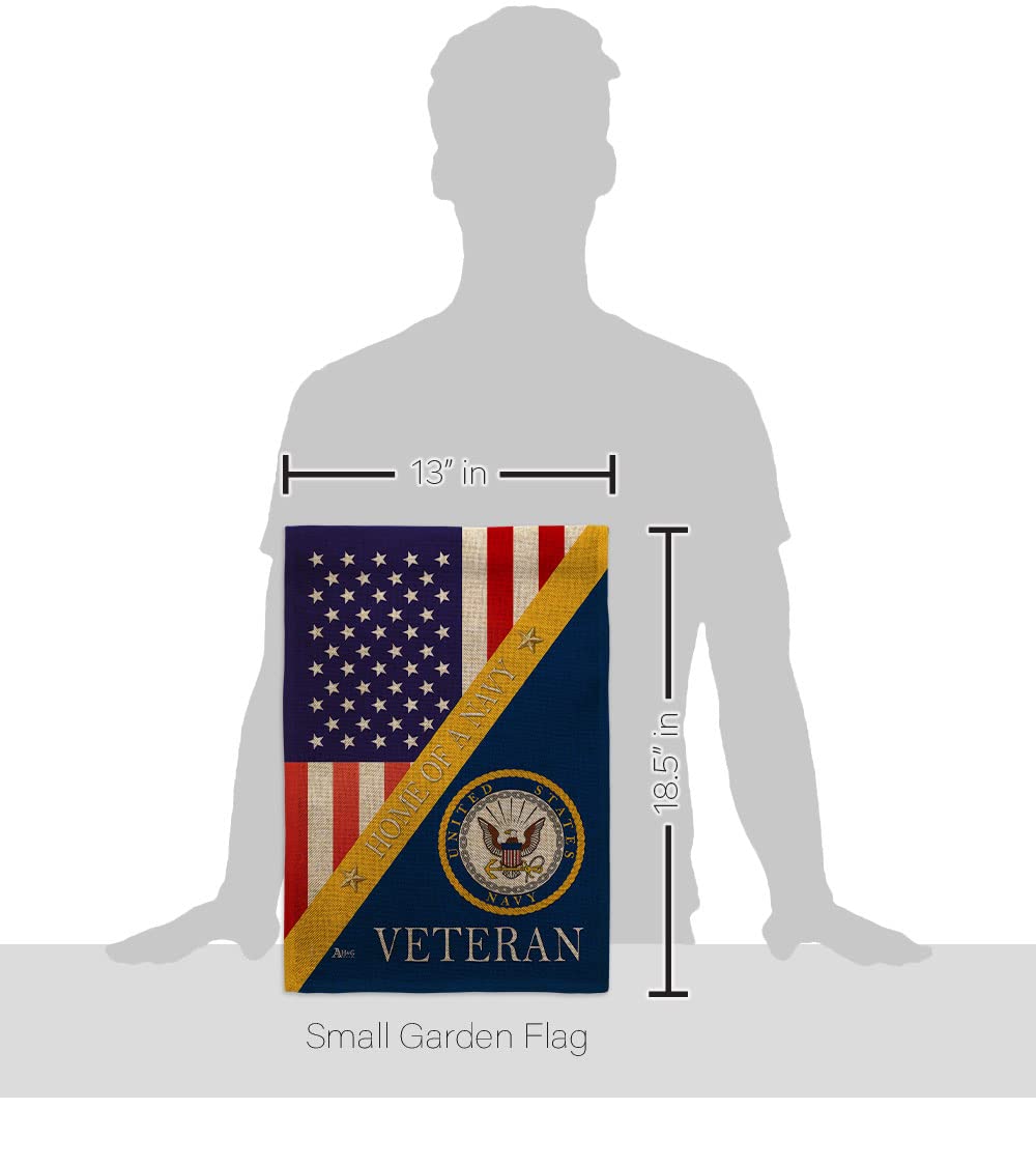 US Navy Burlap Garden Flag Set with Stand - Military Veteran Yard Decor for Patriotic Homes
