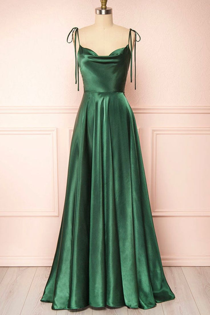 Elegant Green Satin A-Line Long Prom Dress for Formal Graduation & Evening Events - Perfect for Homecoming, Quinceañera & Special Occasions