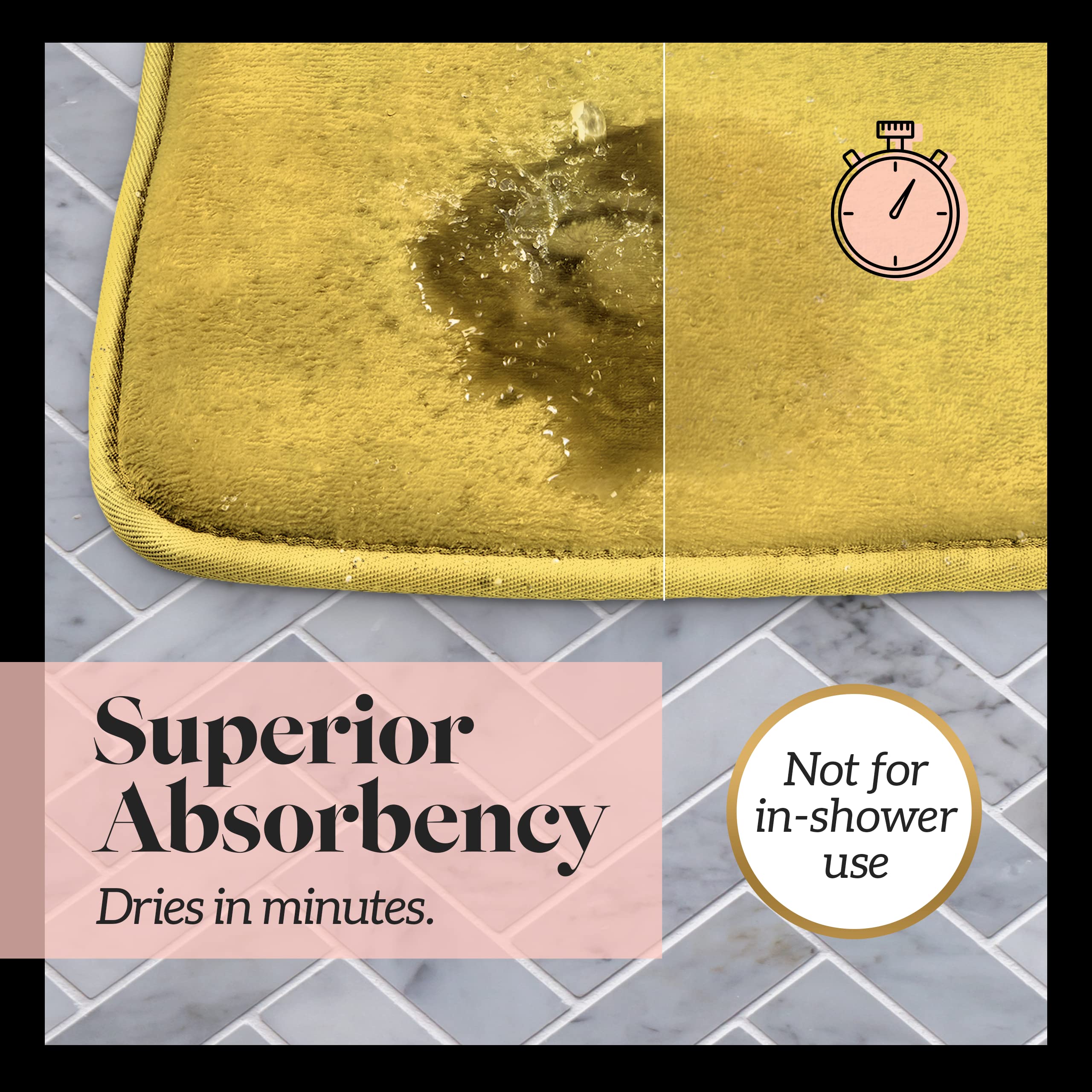 Genteele Memory Foam Bath Mat - Non-Slip Absorbent Super Soft Velvet Bathroom Rug - 22x36 Inches - Mustard Yellow - Perfect for Bathroom, Shower & Spa Relaxation
