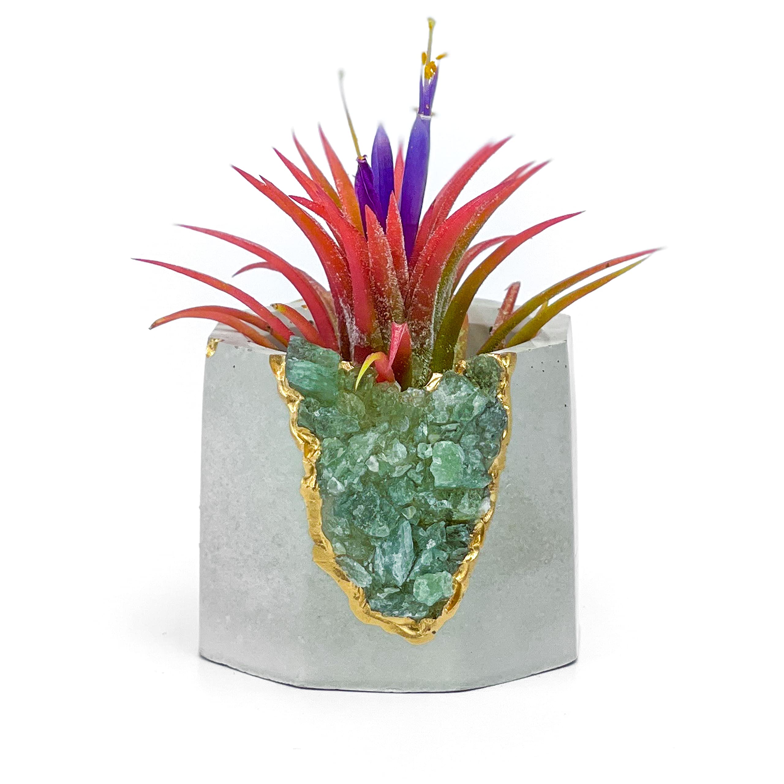 Raw Green Apatite Crystal Planter - Mini Succulent & Air Plant Holder - Handmade Concrete Geode Pot with Healing Properties - Unique Home Decor for Office Desk, Meditation Space & Gift Ideas