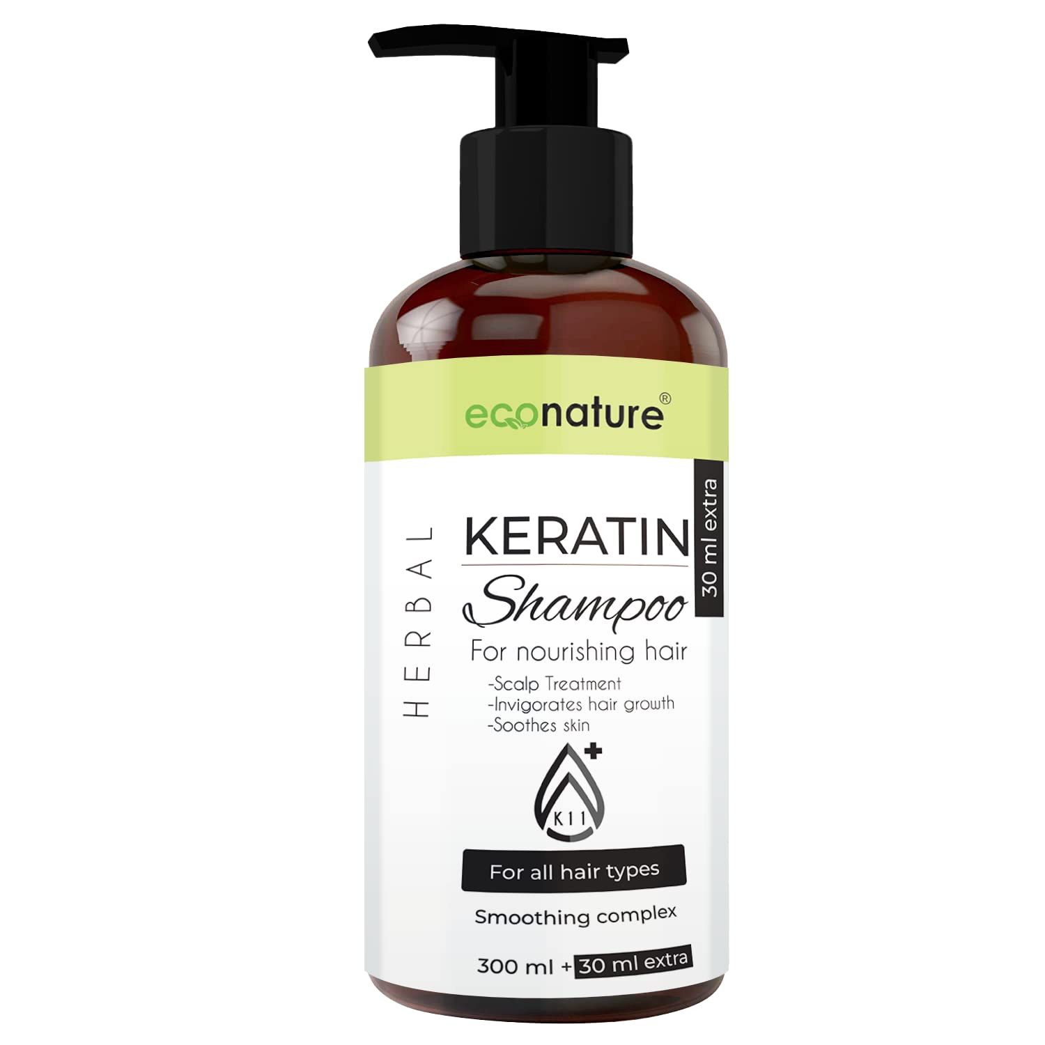 Econature Keratin Shampoo for Dry Damaged Hair - Frizz Control & Scalp Care Moisturizing Shampoo for Curly Hair - 330ML | Hydrating Hair Treatment for Women & Men | Perfect for Daily Use & Salon Quality Results