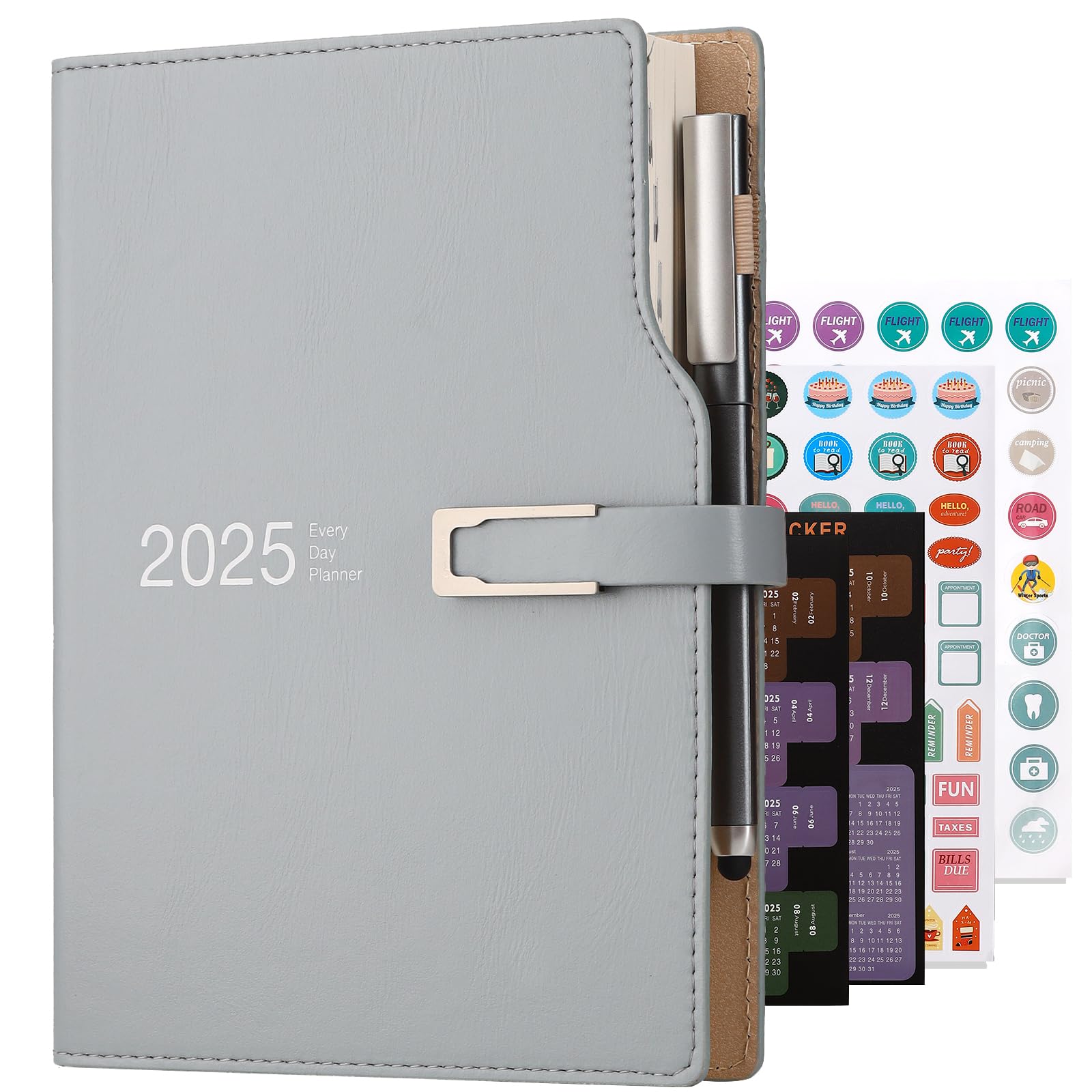 2025 Academic Planner - A5 Day-to-Page Diary with Calendar Stickers, Pen Holder & Premium Thicker Paper (14x21.5cm, Blue) - Perfect for Students, Professionals & Daily Organization