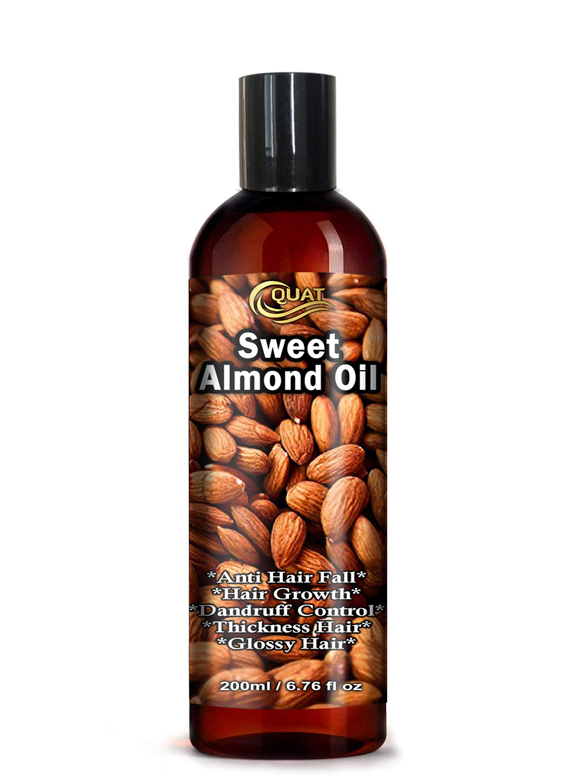 Quat Effective Sweet Almond Hair Oil for Hair Growth, Dandruff Control & Thick Shiny Hair - 200ml | Natural Scalp Treatment for Dry Damaged Hair | Perfect for Daily Hair Care & Styling