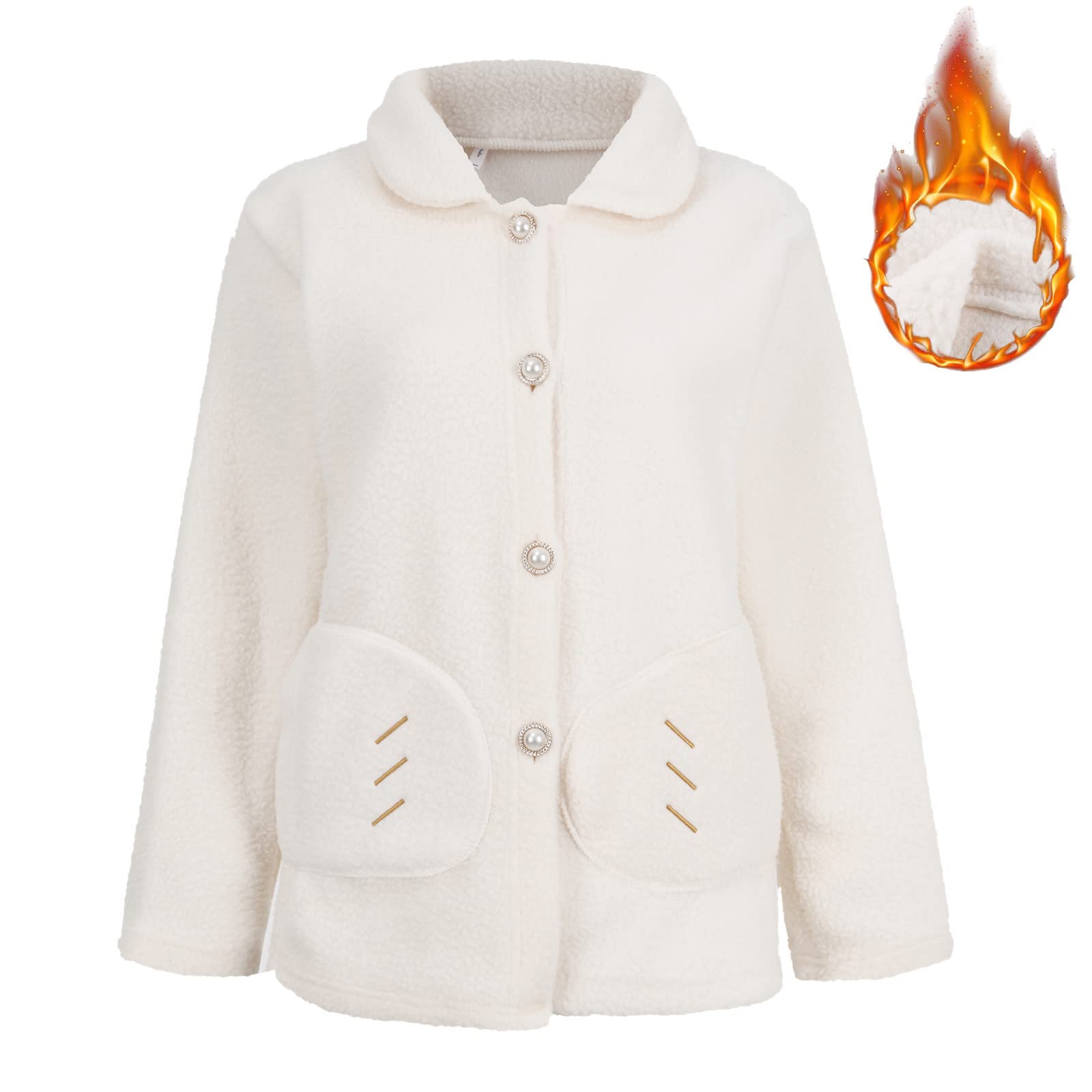 Trendy Oversized Graphic T-Shirts for Women - Long Sleeve Lapel Button Down Plush Blouse in Solid Colors | Perfect for Autumn Winter Fashion, Casual Outings & Cozy Layering