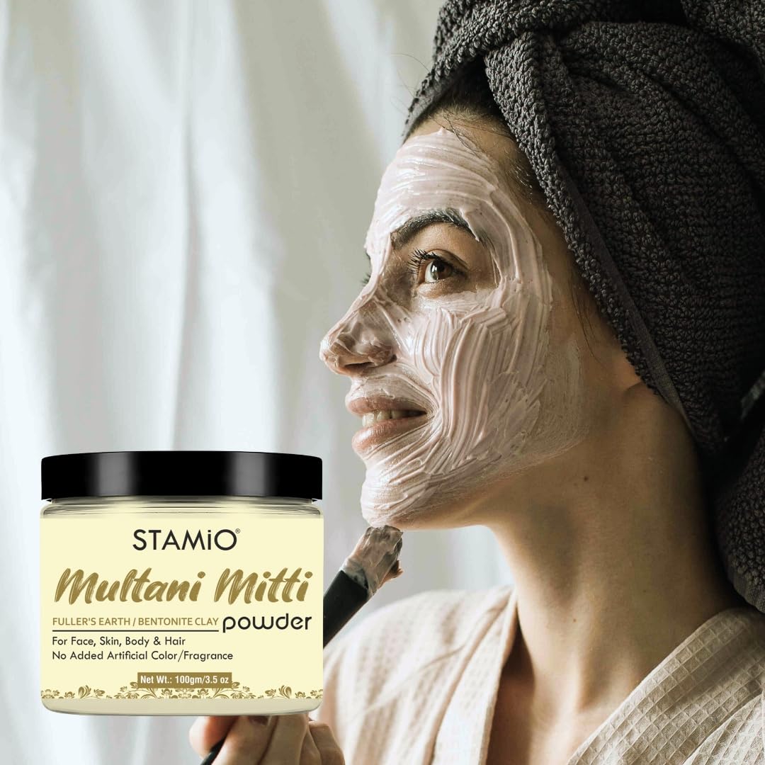 STAMIO Aloe Vera Gel & Multani Mitti Clay Powder Combo - 200g Aloe Gel + 100g Clay Mask for Deep Cleansing, Acne Treatment & Skin Nourishment | Natural Skincare Set for Glowing Face | Perfect for Daily Routine & Spa Days