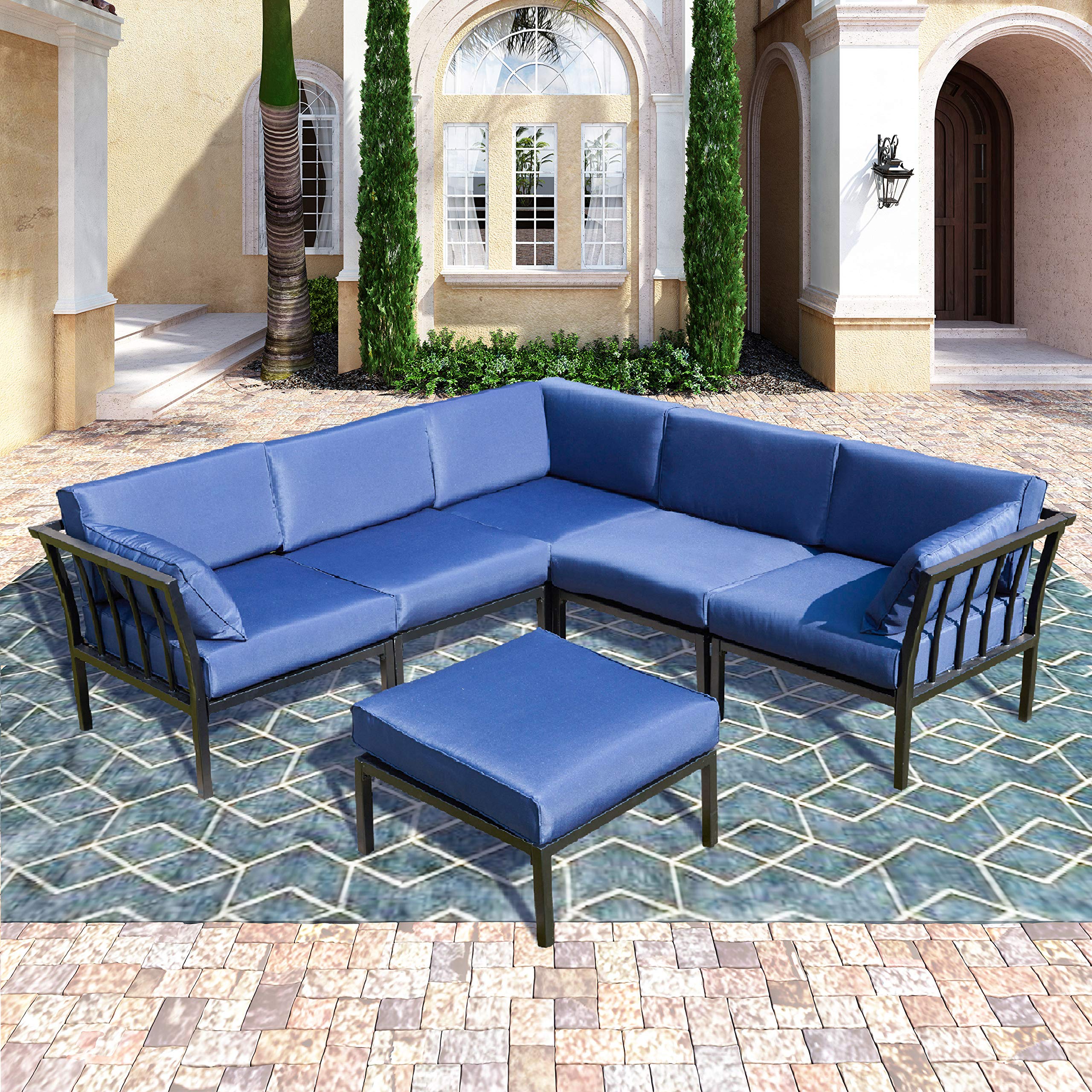 PatioFestival 6-Piece Outdoor Metal Conversation Set - All-Weather Patio Sectional Sofa with Cushions for Garden, Lawn, Poolside - Perfect for Backyard Relaxation, Entertaining Guests & Outdoor Dining