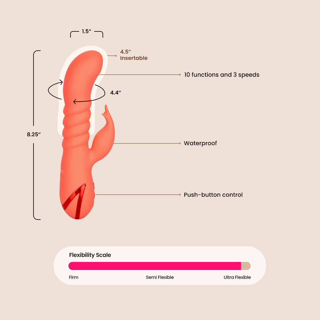 California Dreaming® Orange County Cutie - Silicone Vibrating & Thrusting Rabbit Vibrator for Women | G-Spot & Clitoral Stimulation | Waterproof & Rechargeable Adult Toy for Couples Play & Solo Pleasure