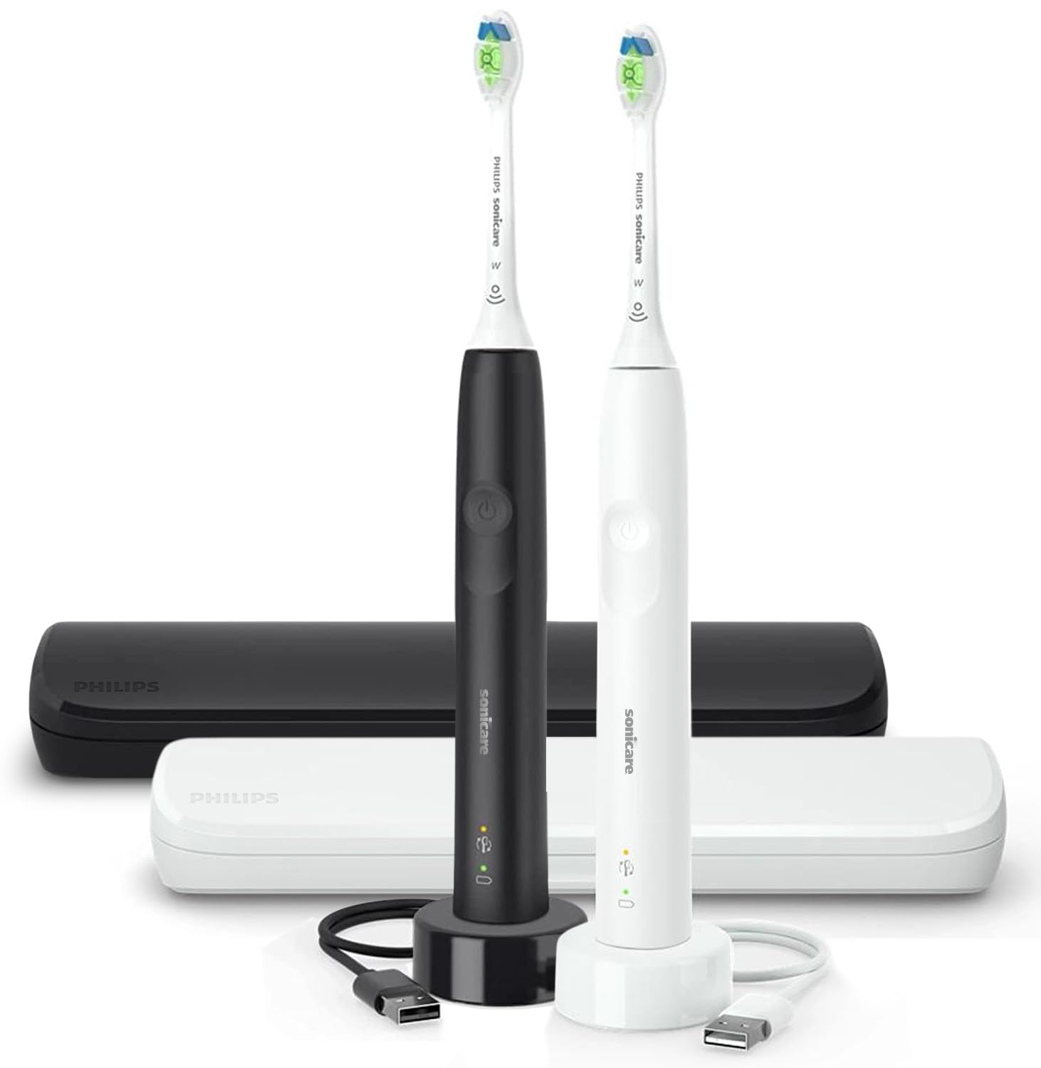 Philips Sonicare DiamondClean Electric Toothbrush with 2 Brush Heads - Rechargeable Sonic Toothbrush with Pressure Sensor & Travel Case (Black/White) - Perfect for Home Use & Travel Oral Care